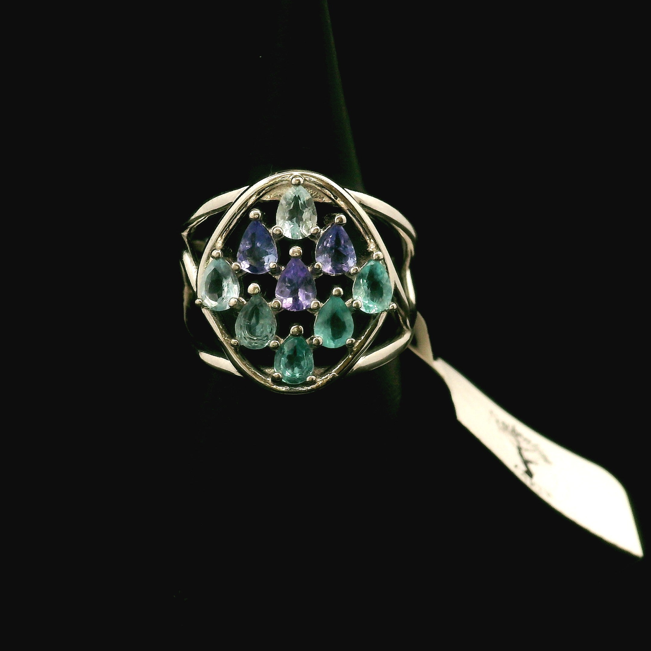 9 Stone Crystal Chandelier Cuff Ring .925 Silver for Healing, Intention Setting and Manifesting your Desires