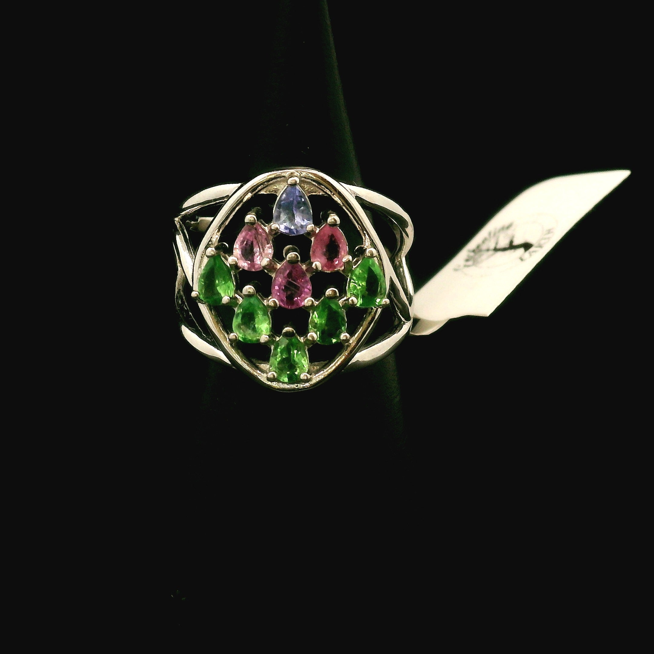 9 Stone Crystal Chandelier Cuff Ring .925 Silver for Healing, Intention Setting and Manifesting your Desires