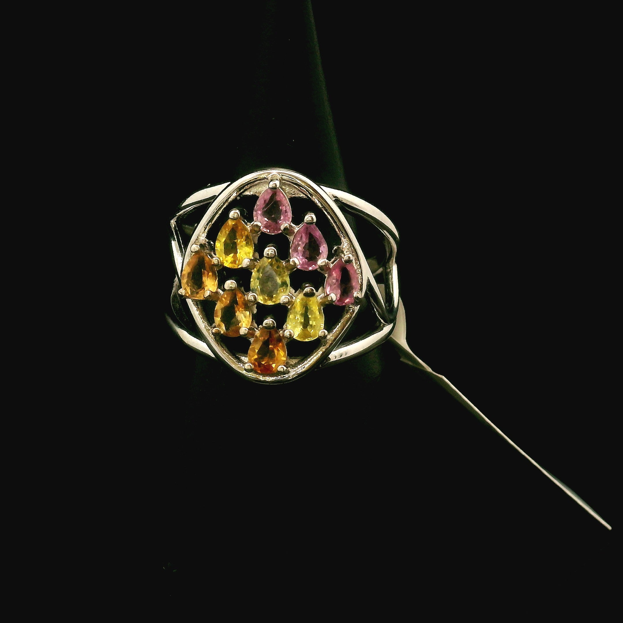 9 Stone Crystal Chandelier Cuff Ring .925 Silver for Healing, Intention Setting and Manifesting your Desires
