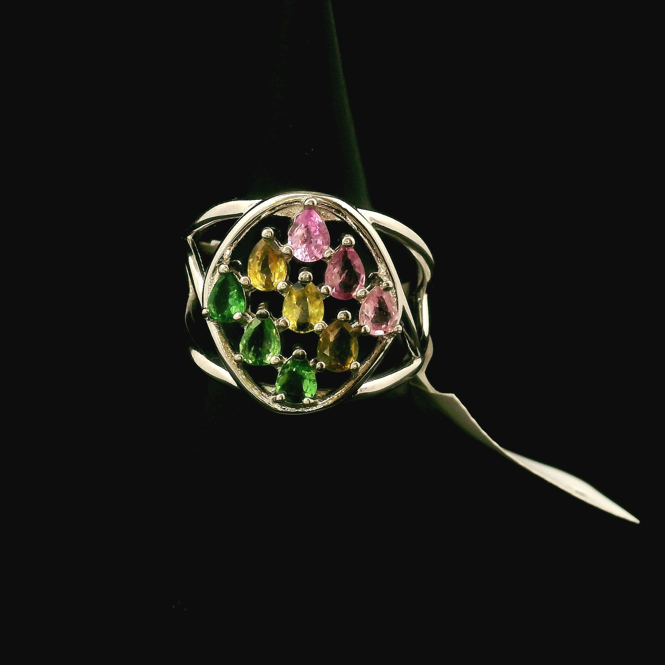 9 Stone Crystal Chandelier Cuff Ring .925 Silver for Healing, Intention Setting and Manifesting your Desires