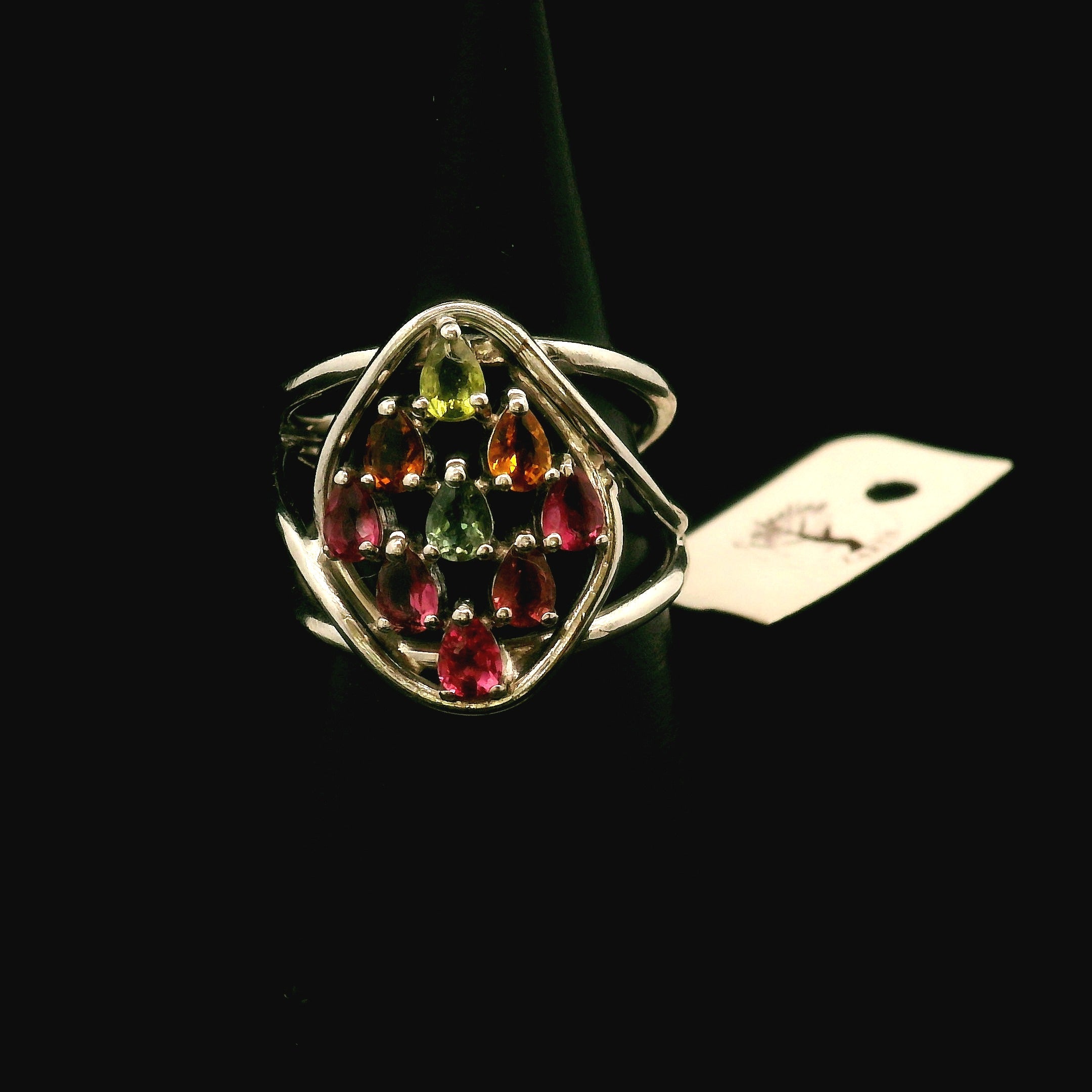 9 Stone Crystal Chandelier Cuff Ring .925 Silver for Healing, Intention Setting and Manifesting your Desires