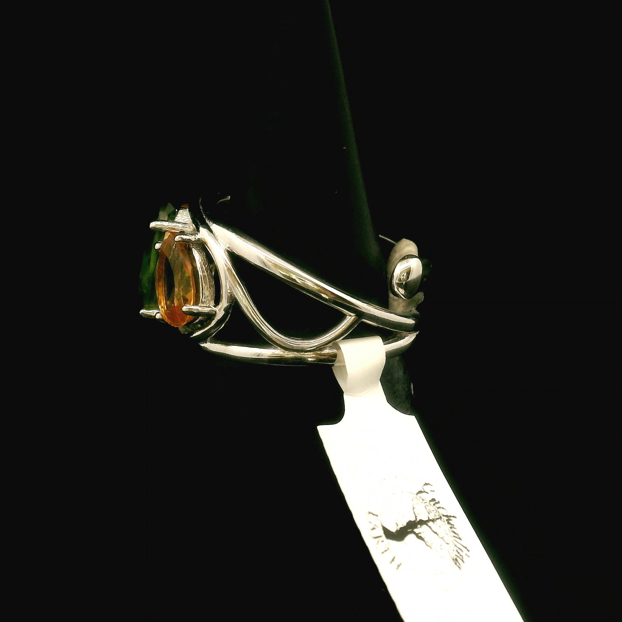 Citrine and Perdiot Cuff Ring .925 Silver for Abundance, Good Luck and Positivity