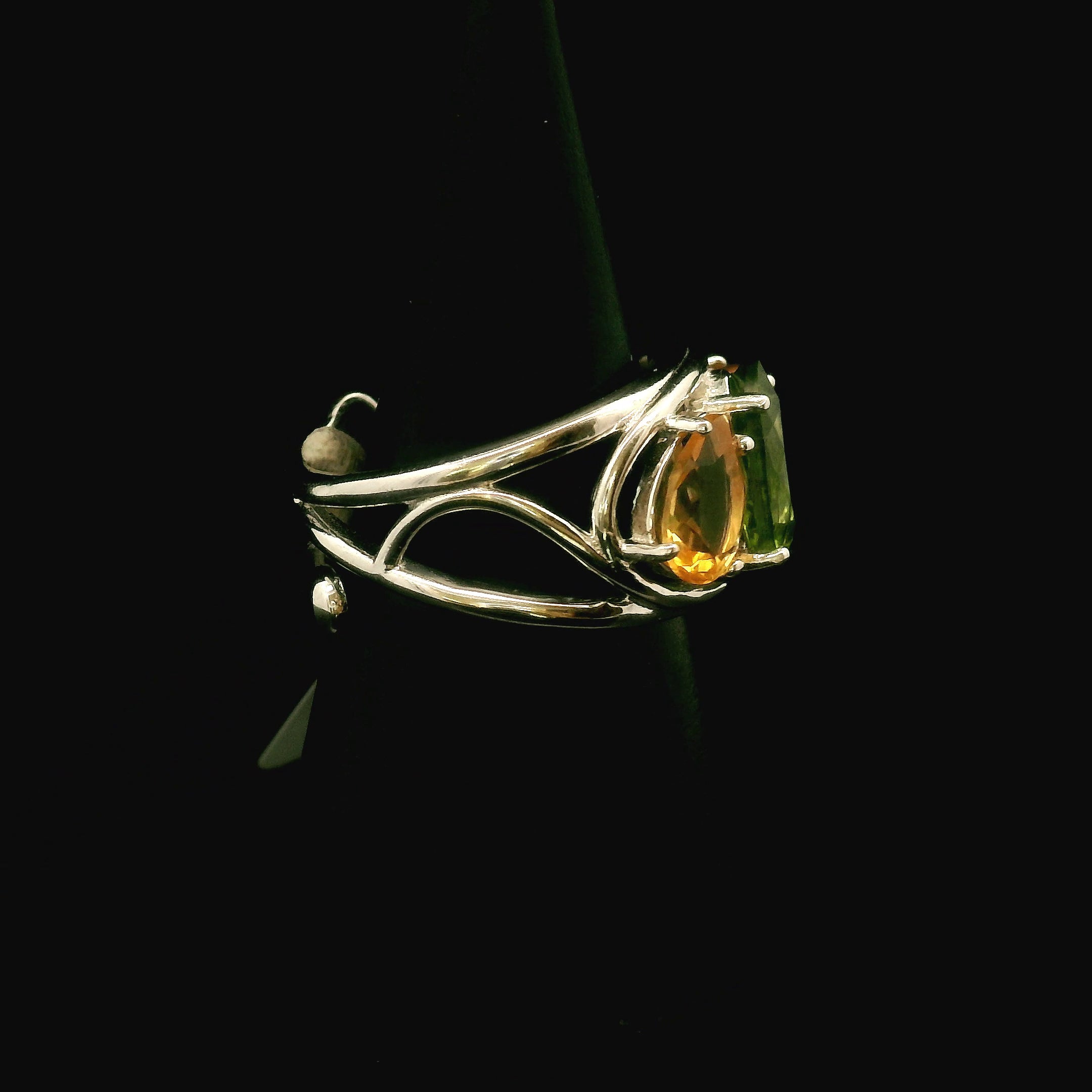 Citrine and Perdiot Cuff Ring .925 Silver for Abundance, Good Luck and Positivity
