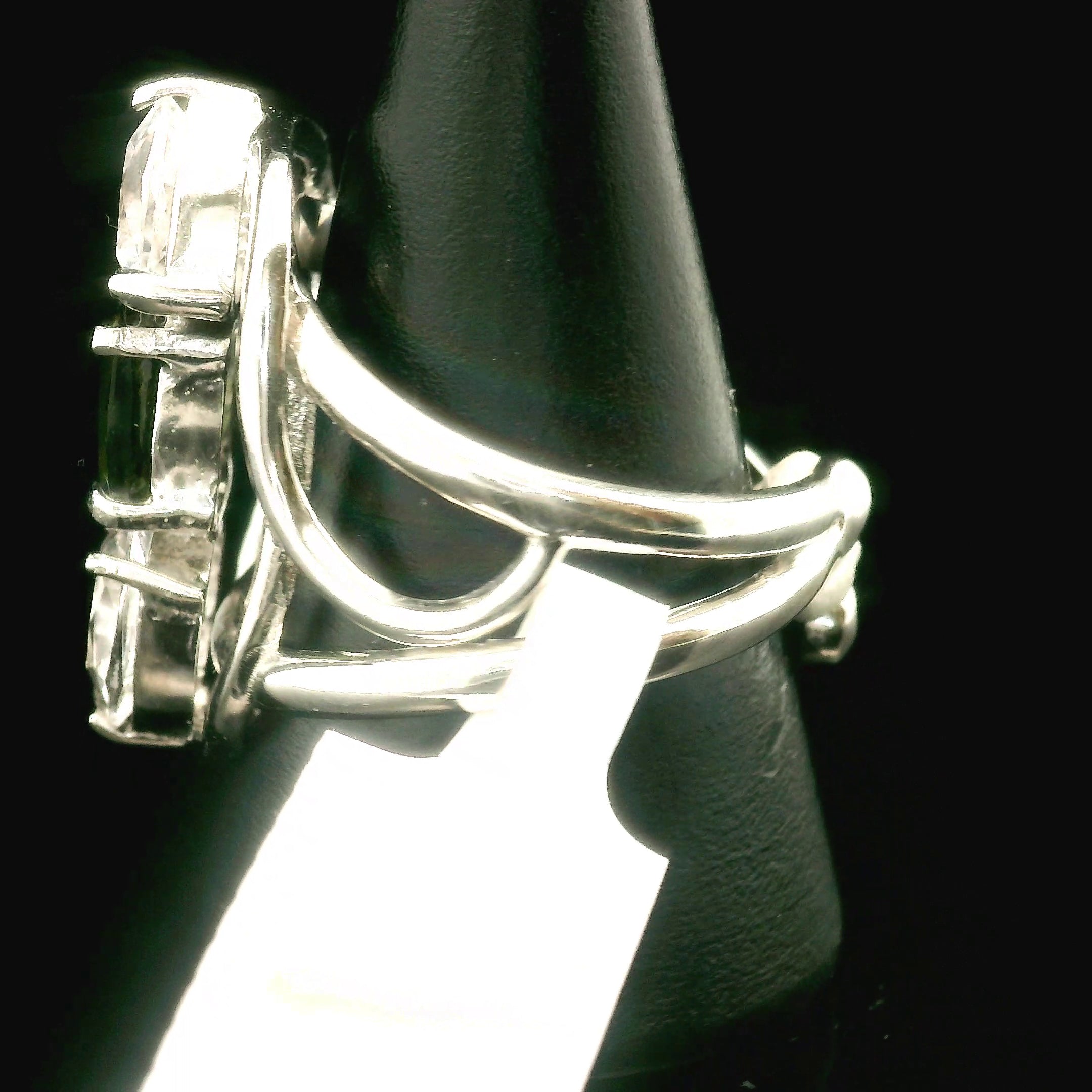 Moldavite Cuff Ring With Danburite and Phenakite .925 Silver for Creating your Dream Life