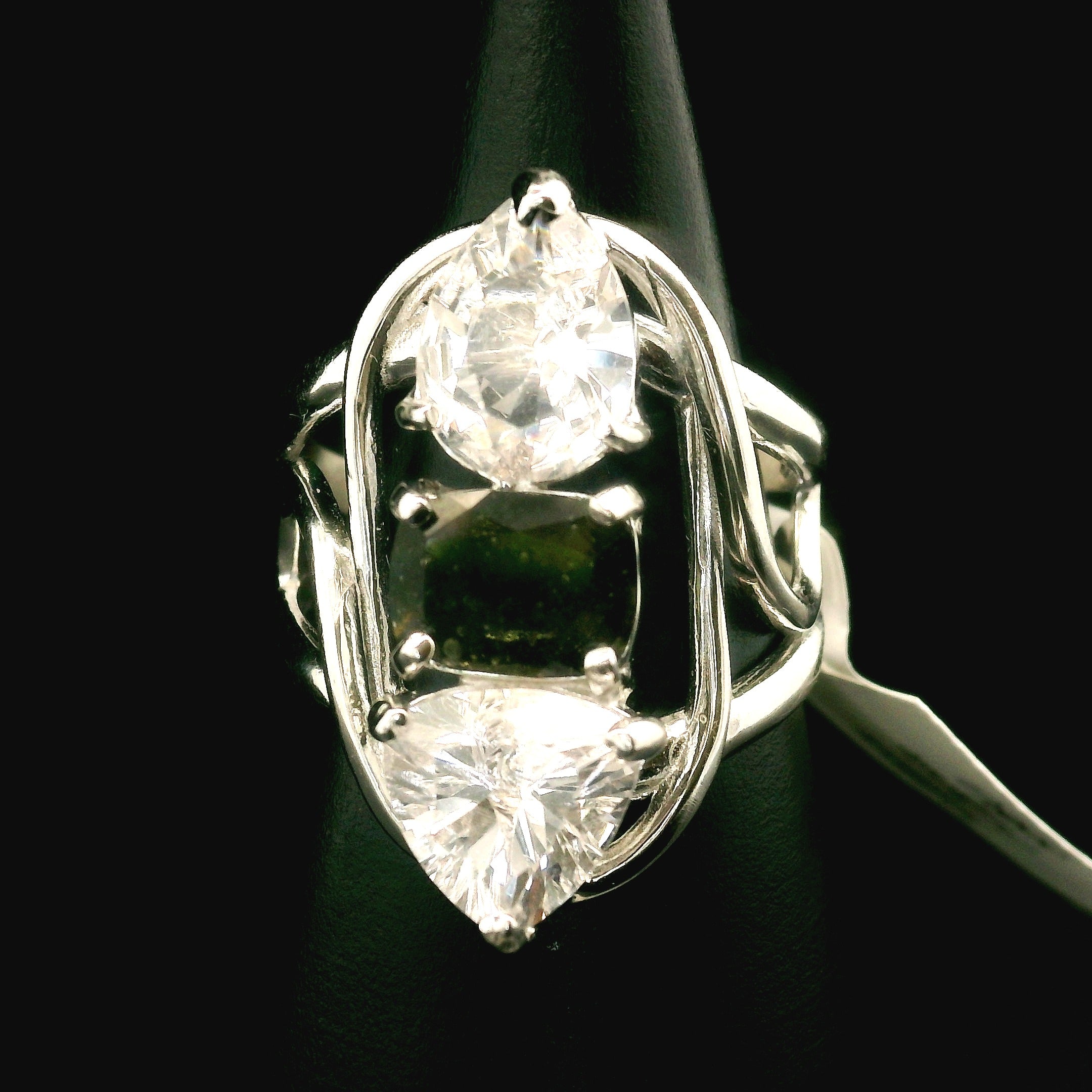 Moldavite Cuff Ring With Danburite and Phenakite .925 Silver for Creating your Dream Life