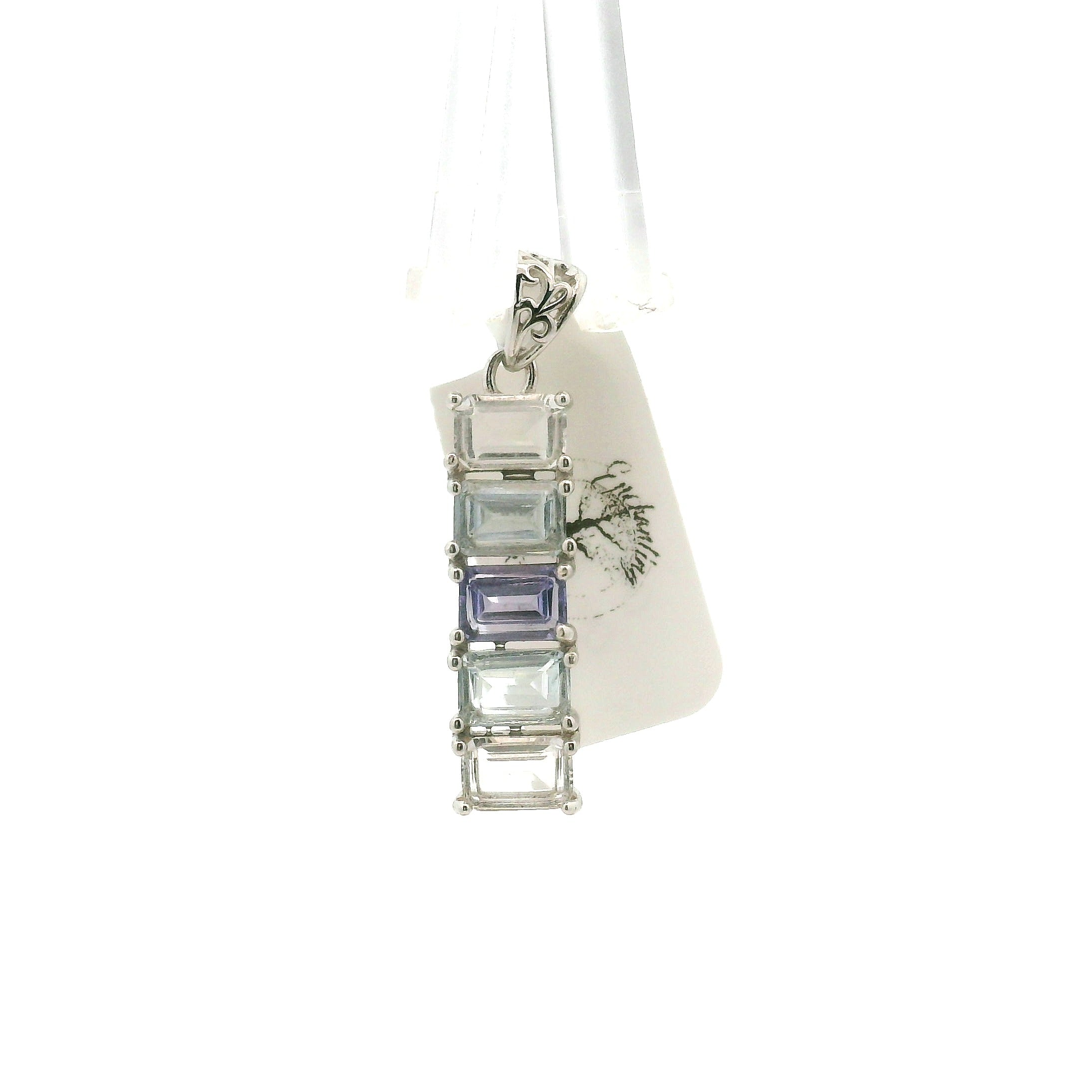 Multi Stone Emerald Cut Stacker Pendant .925 Silver for Healing, Intention Setting and Manifesting your Desires
