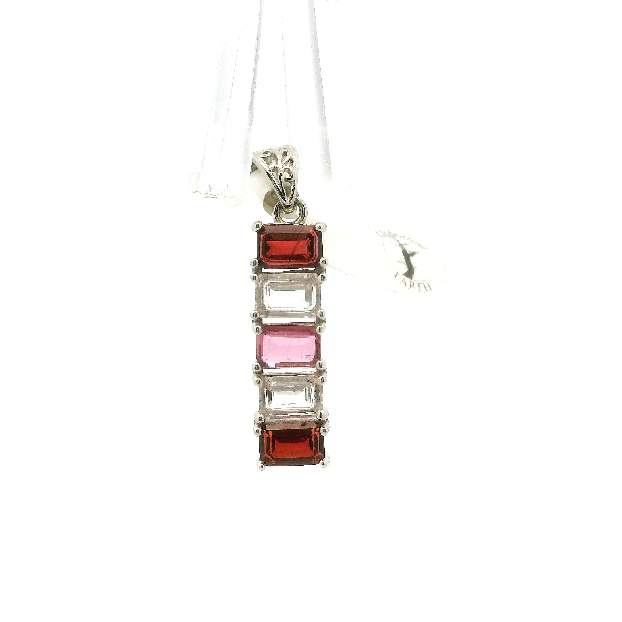 Multi Stone Emerald Cut Stacker Pendant .925 Silver for Healing, Intention Setting and Manifesting your Desires