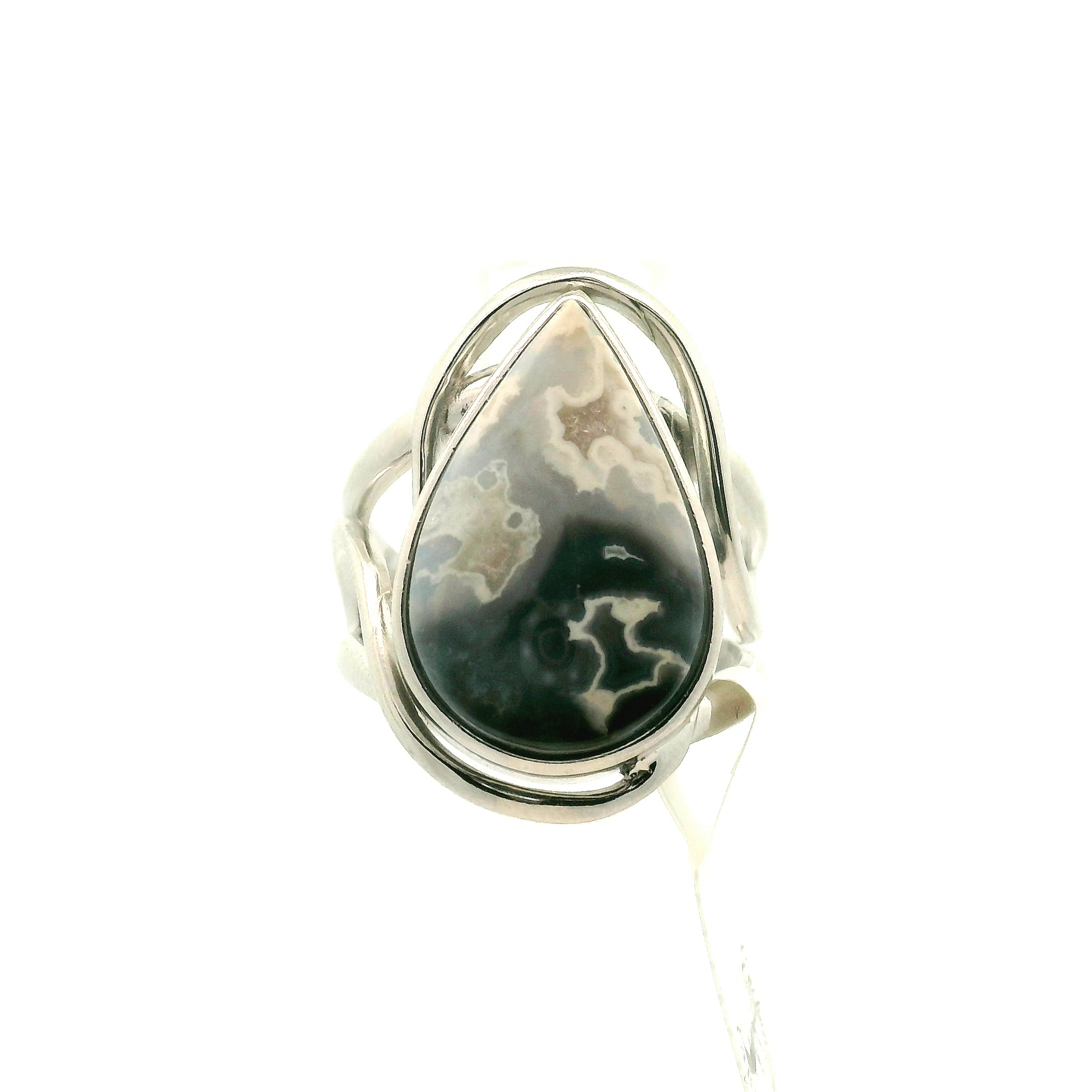 Silver Plume Agate Cuff Ring for Peace and Soothing Stress