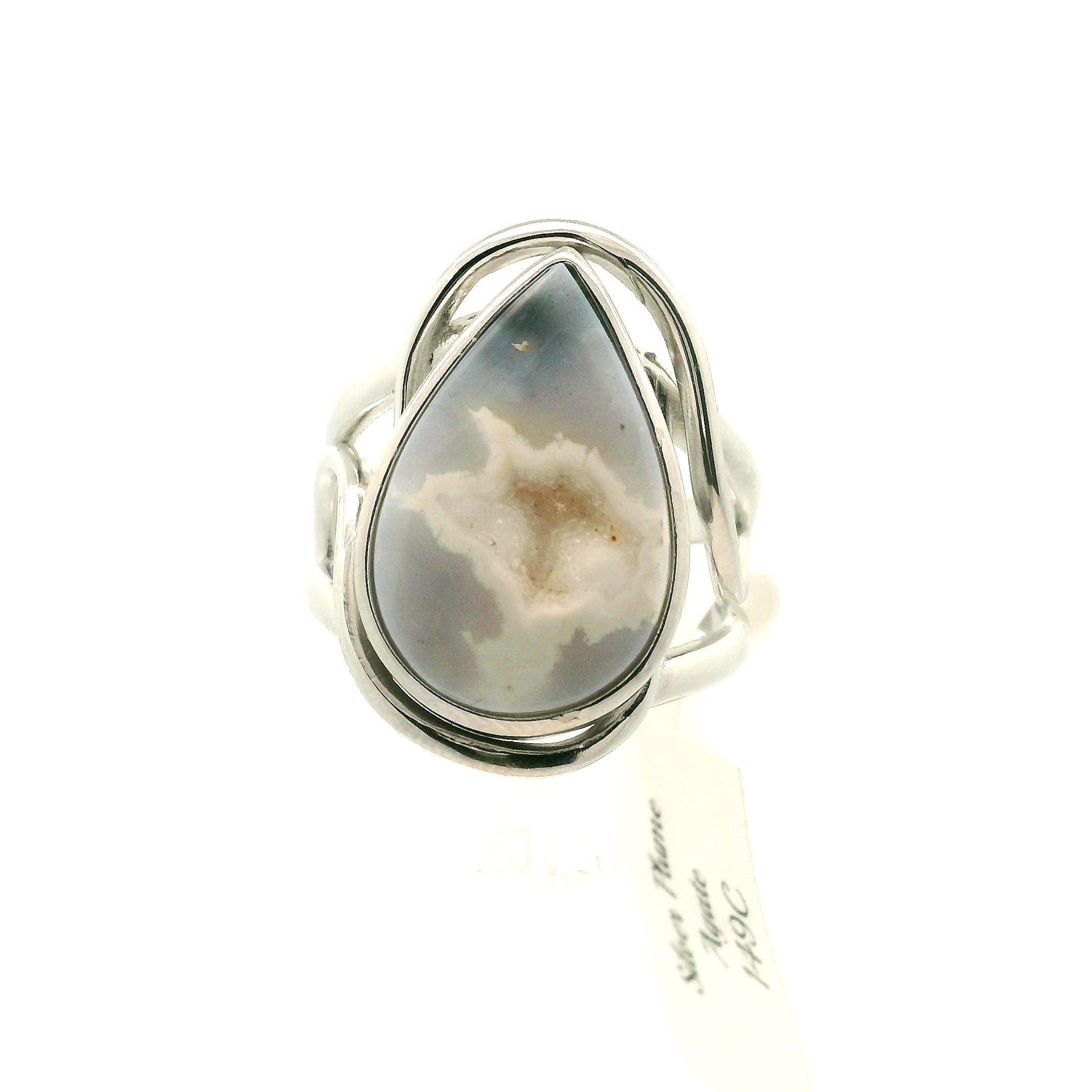 Silver Plume Agate Cuff Ring for Peace and Soothing Stress