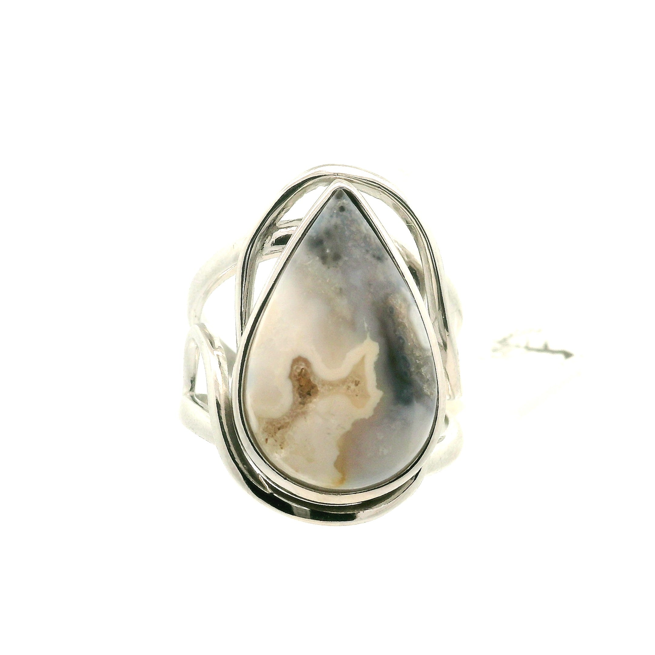 Silver Plume Agate Cuff Ring for Peace and Soothing Stress