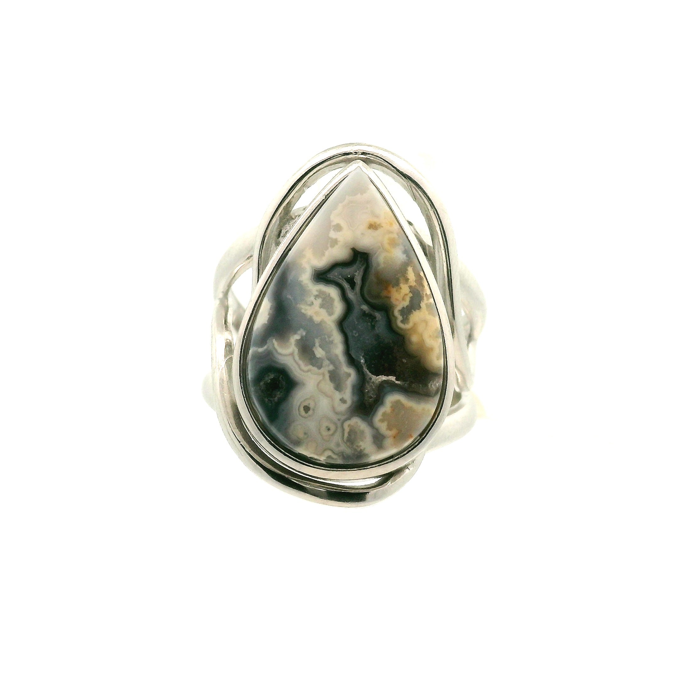 Silver Plume Agate Cuff Ring for Peace and Soothing Stress