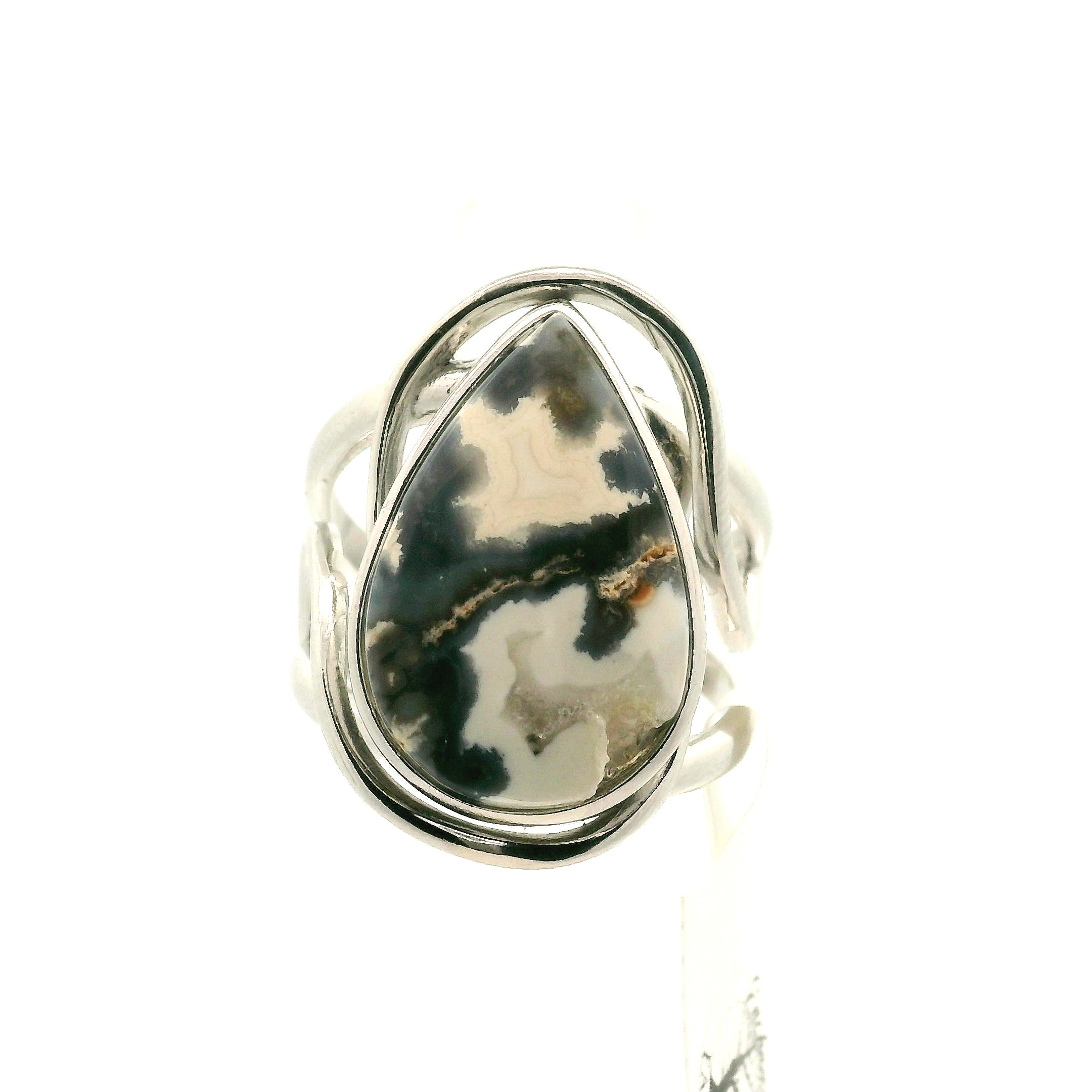 Silver Plume Agate Cuff Ring for Peace and Soothing Stress