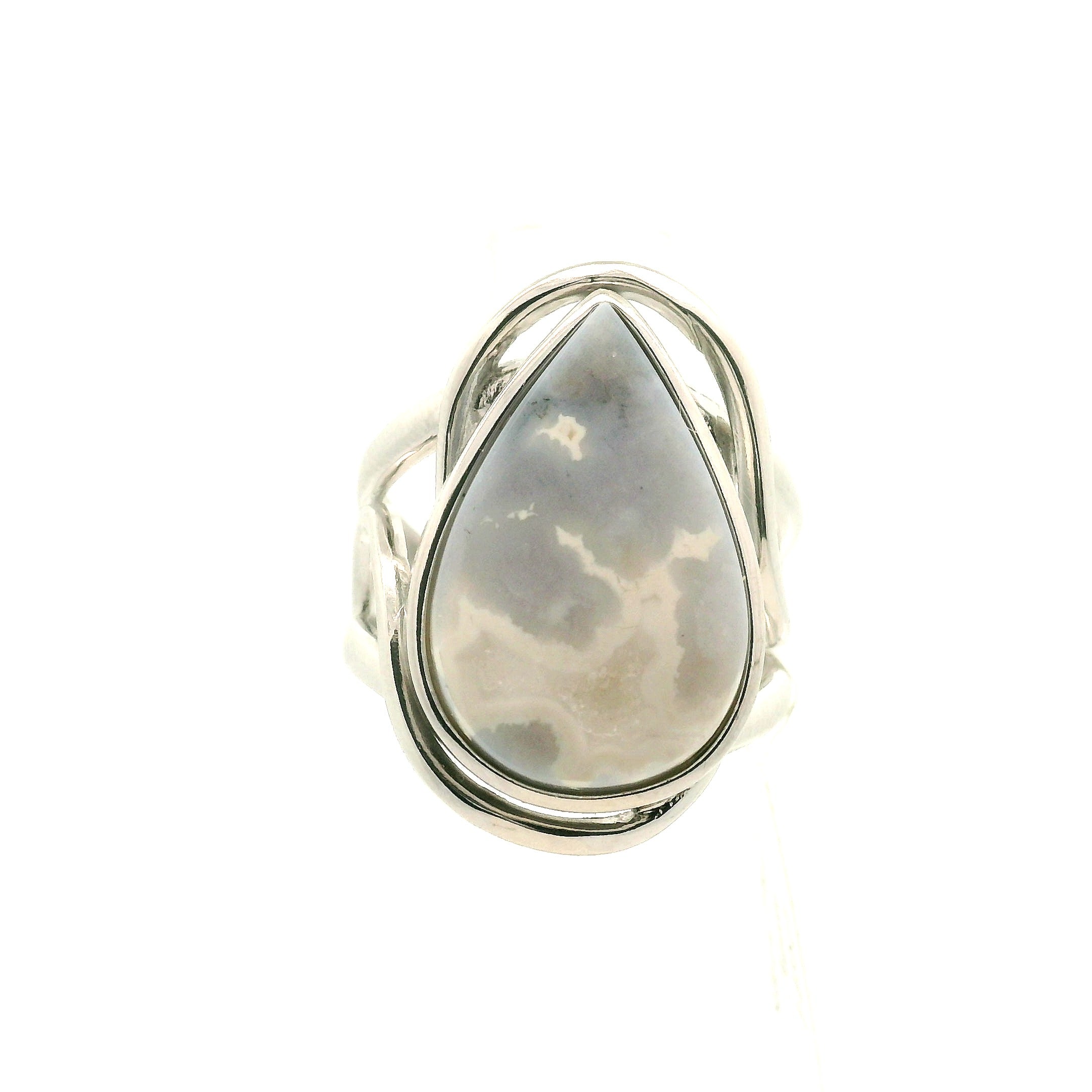 Silver Plume Agate Cuff Ring for Peace and Soothing Stress