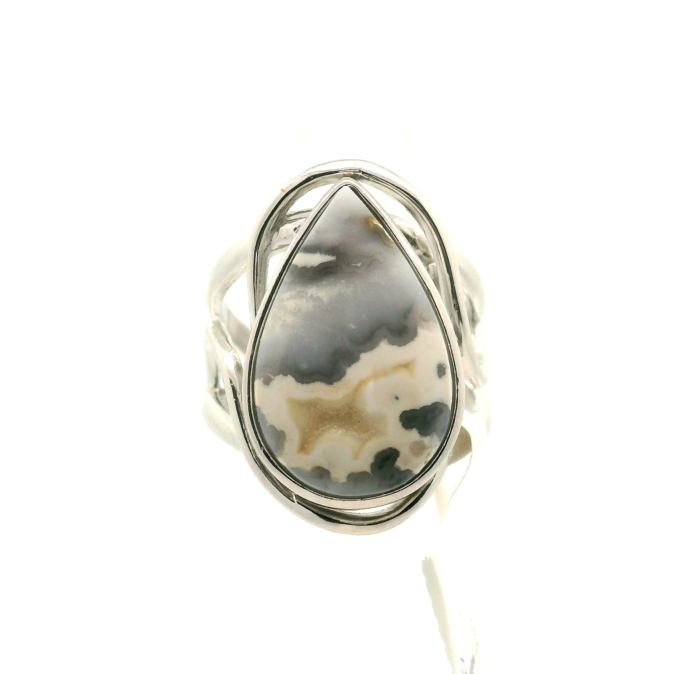 Silver Plume Agate Cuff Ring for Peace and Soothing Stress