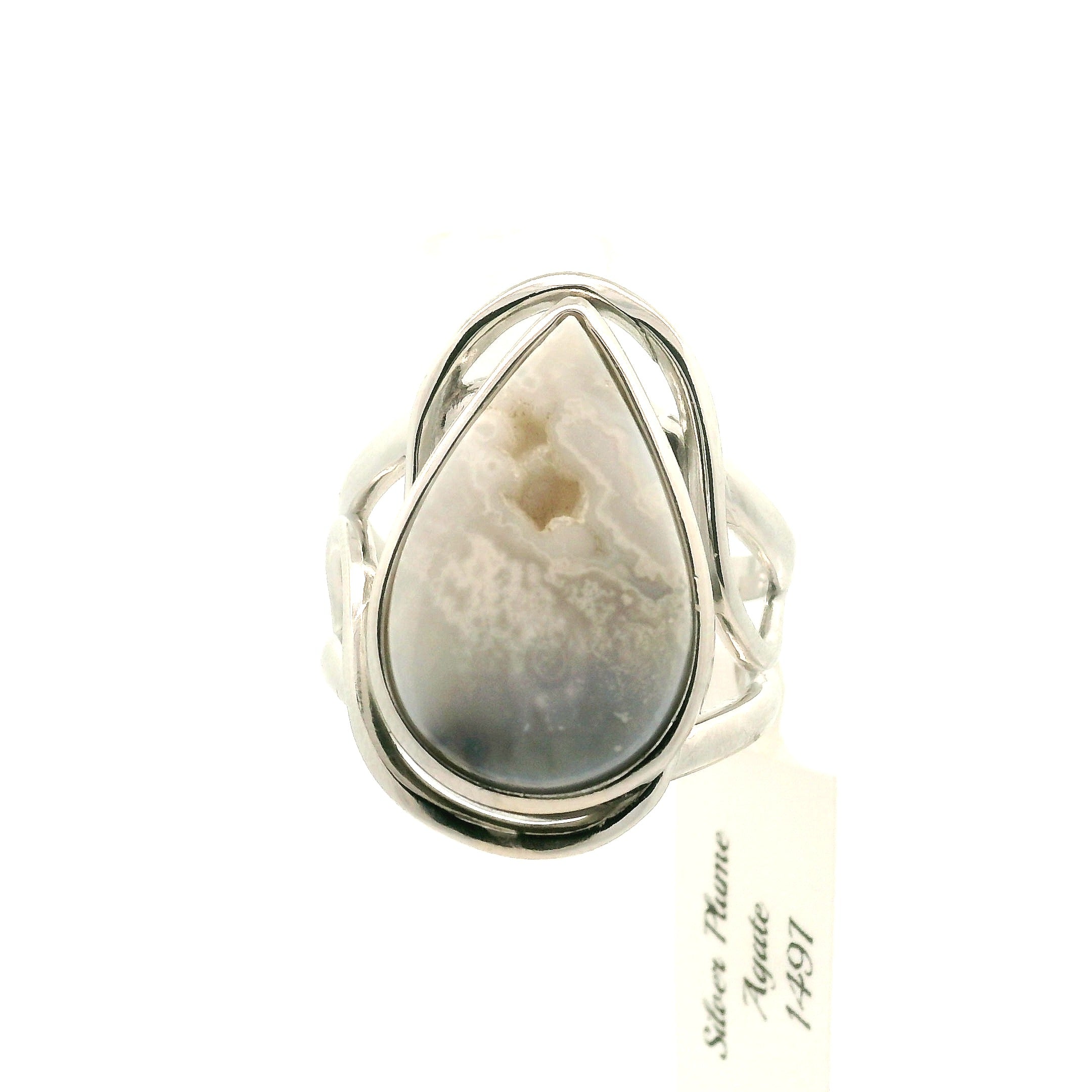 Silver Plume Agate Cuff Ring for Peace and Soothing Stress