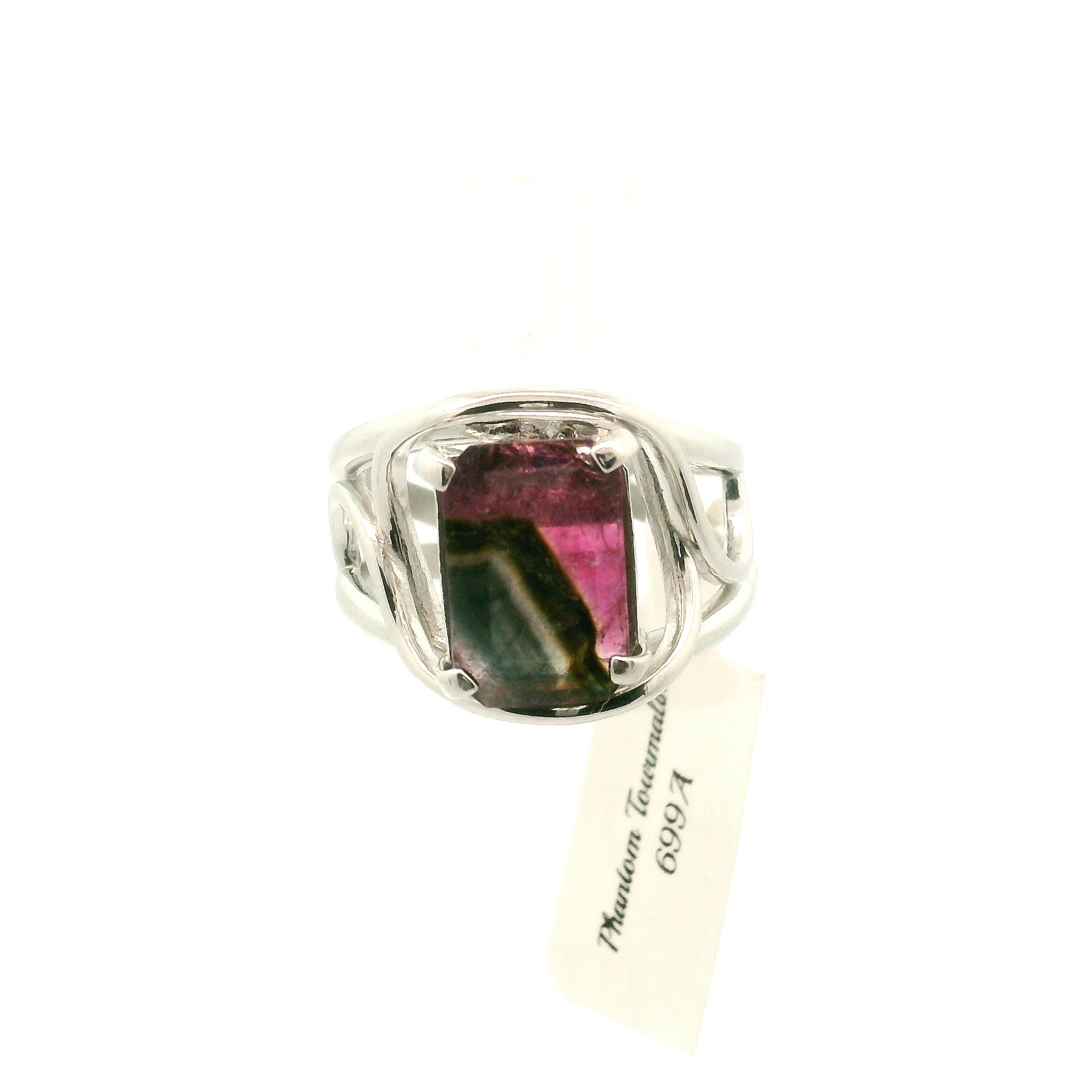 Phantom Tourmaline Cuff Ring .925 Silver for Awareness, Communication and Meditation