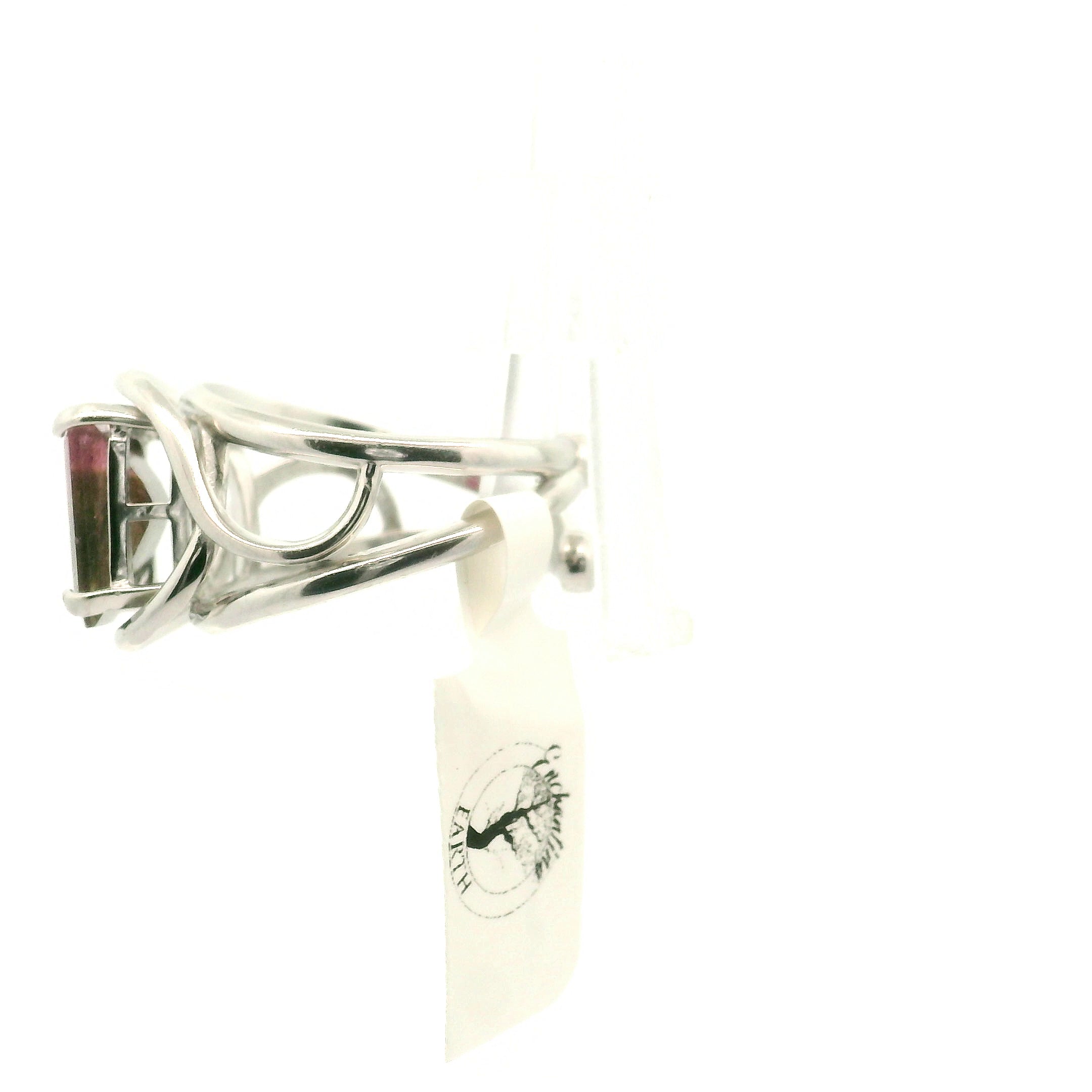 Phantom Tourmaline Cuff Ring .925 Silver for Awareness, Communication and Meditation
