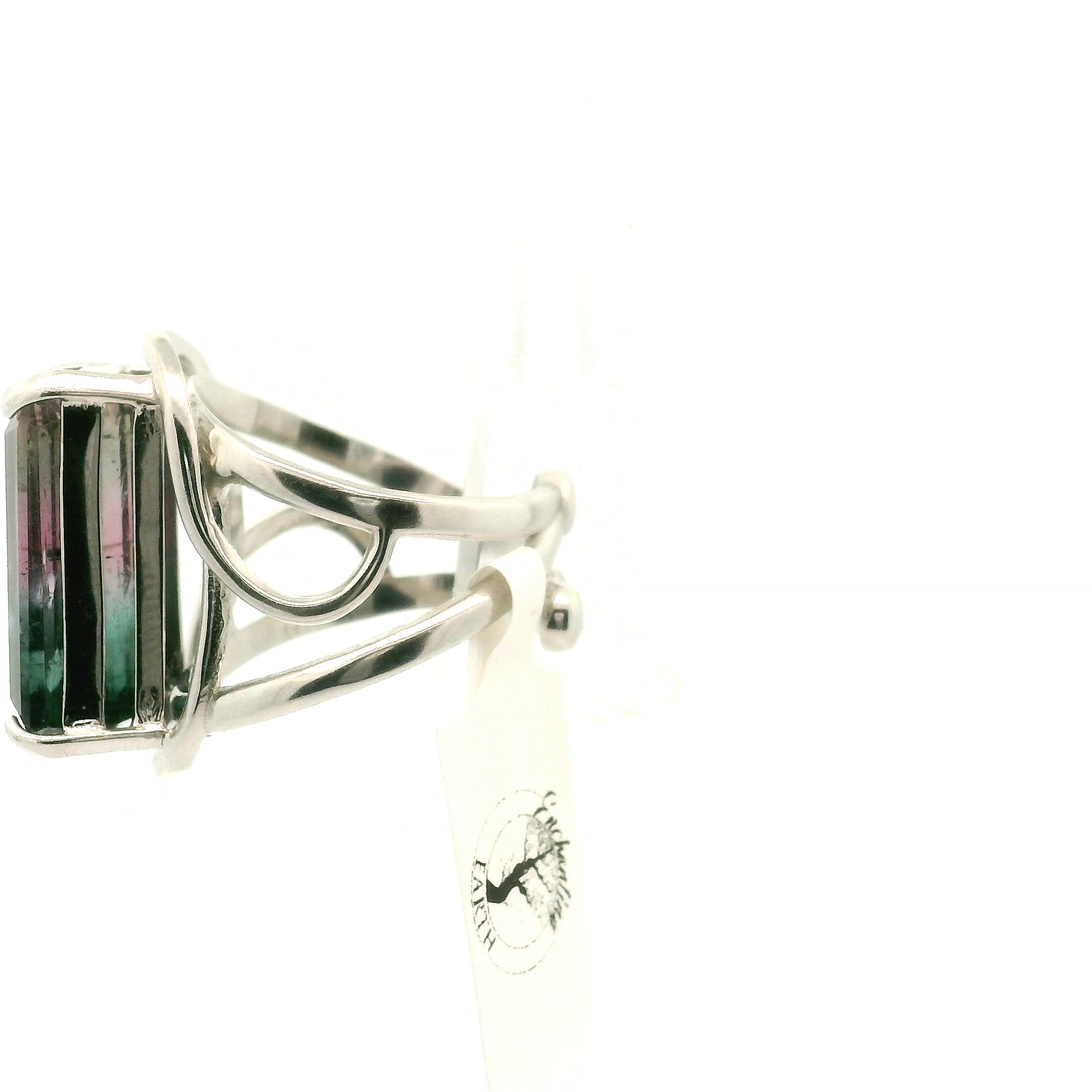 Nightbloom Tourmaline Cuff Ring .925 Silver for Awareness, Communication and Meditation