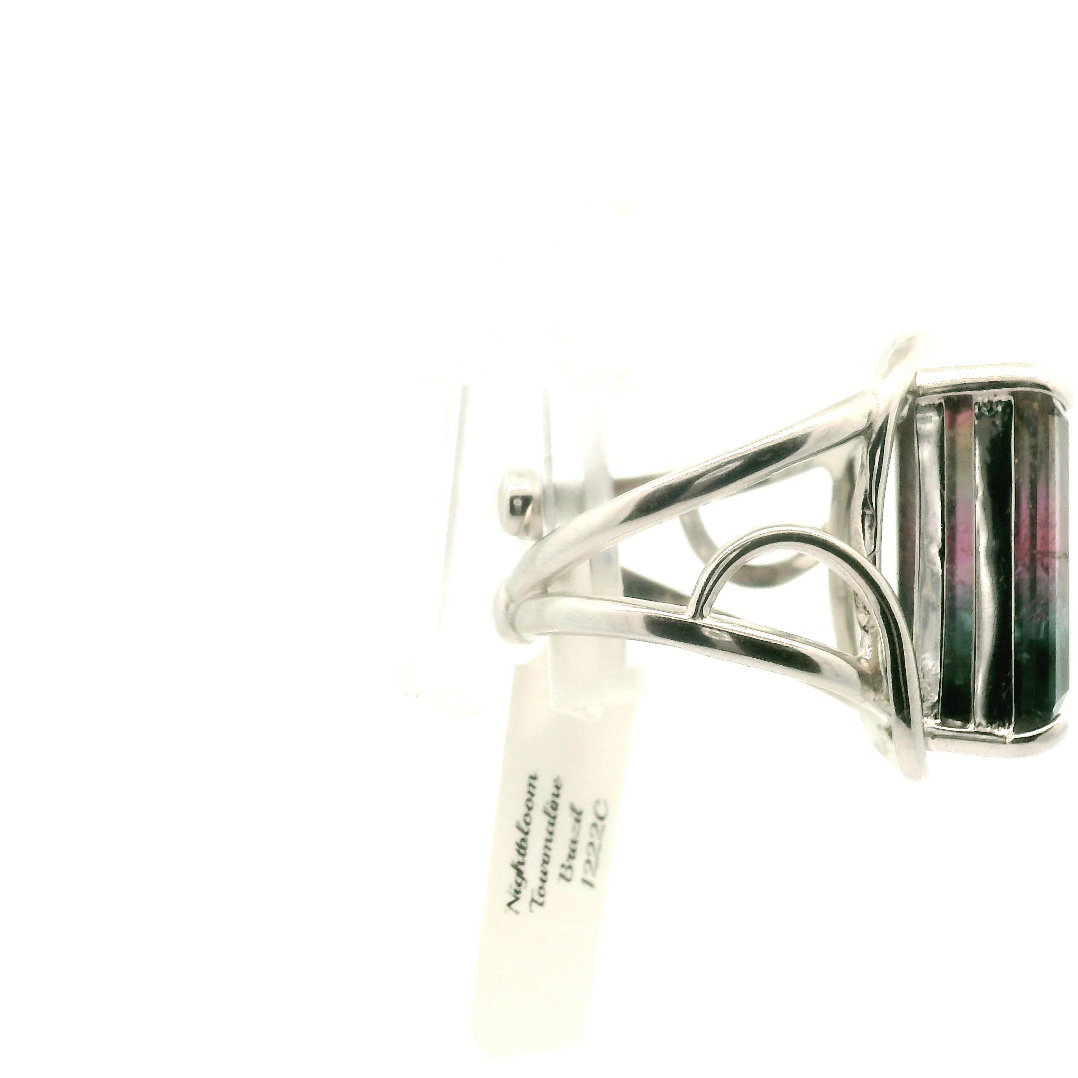 Nightbloom Tourmaline Cuff Ring .925 Silver for Awareness, Communication and Meditation