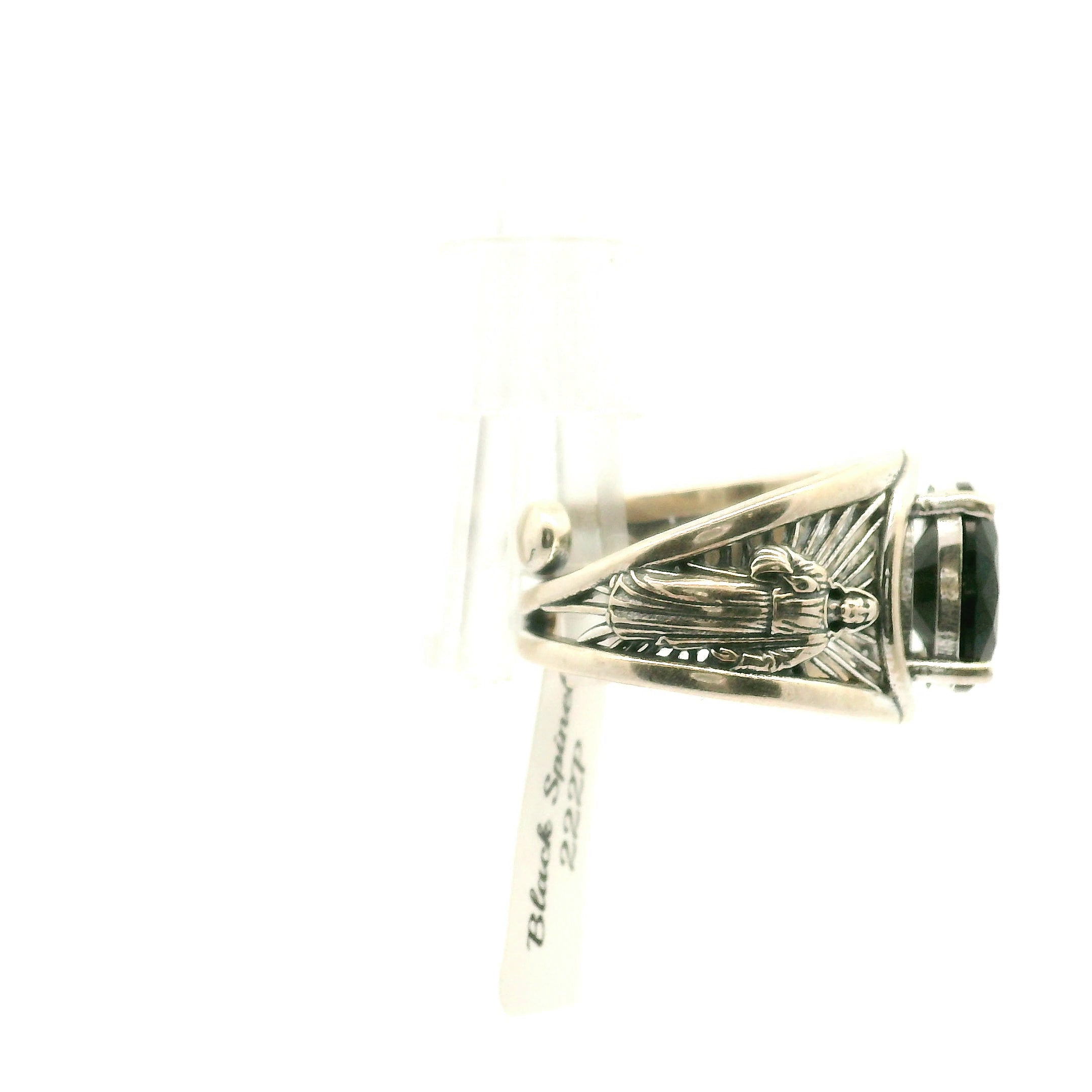 Black Spinel Jesus and Mother Mary Cuff Ring .925 Silver for Empowerment, Grounding and Protection