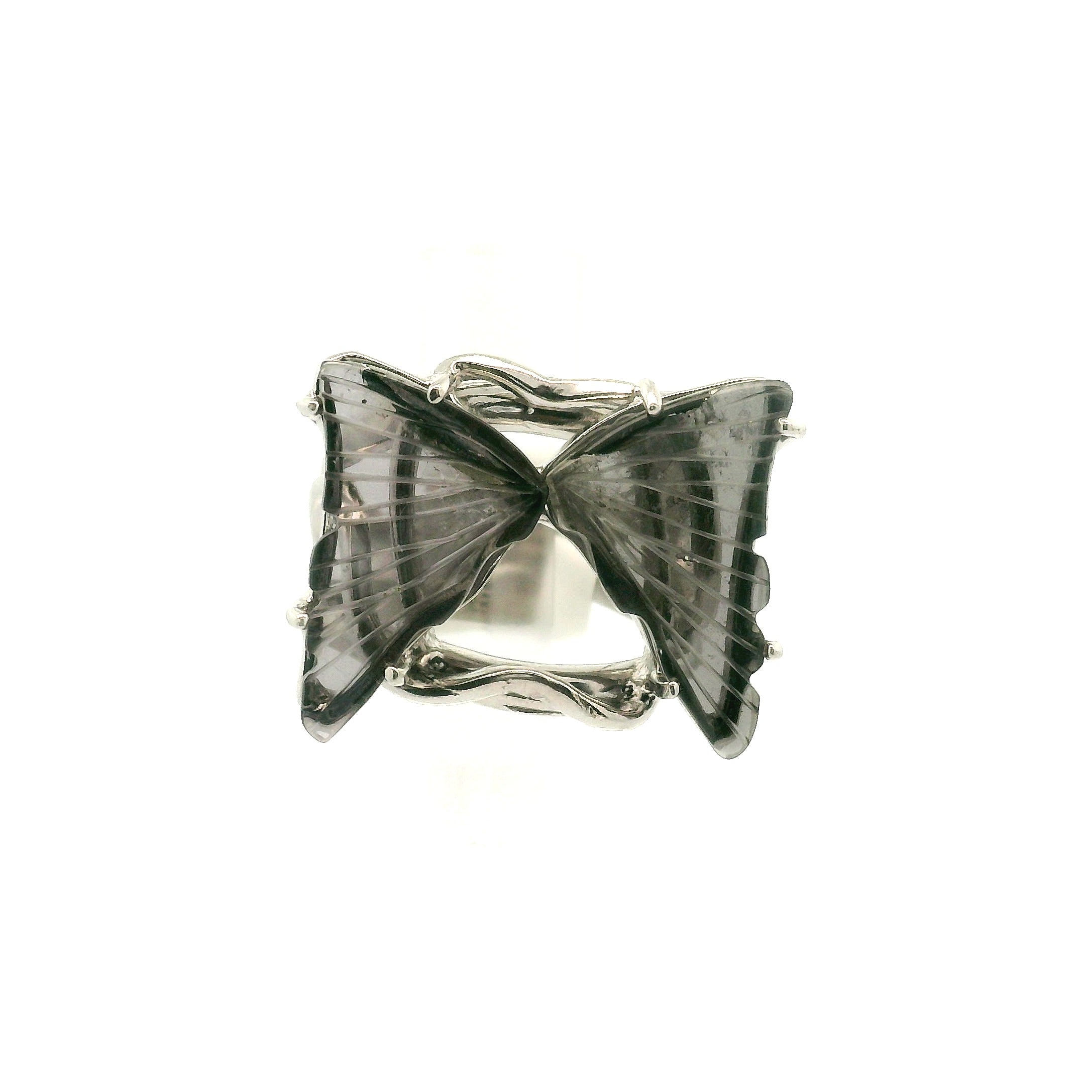 Tourmaline Butterfly  Adjustable Cuff Ring .925 Silver for Awareness, Communication and Meditation