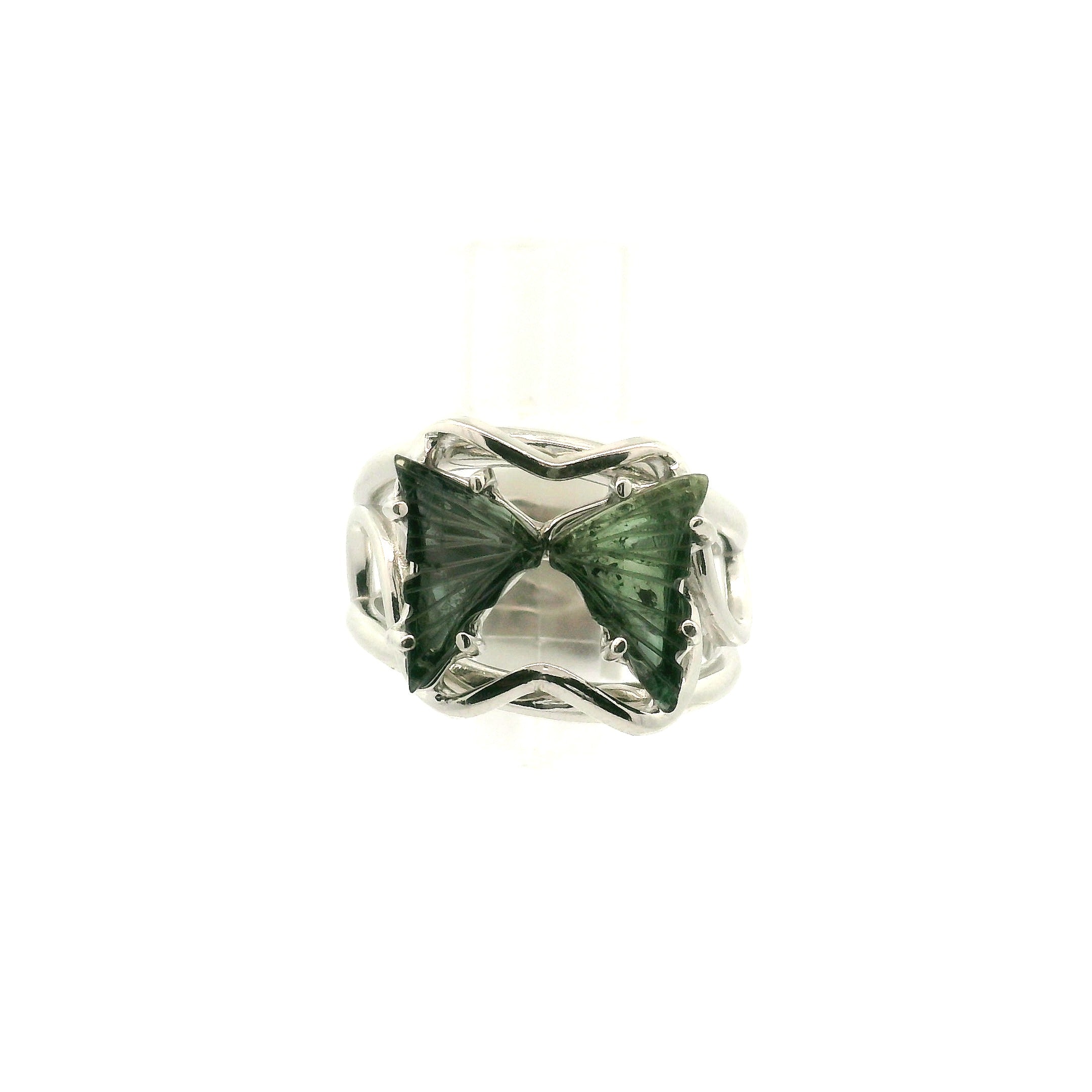 Tourmaline Butterfly  Adjustable Cuff Ring .925 Silver for Awareness, Communication and Meditation