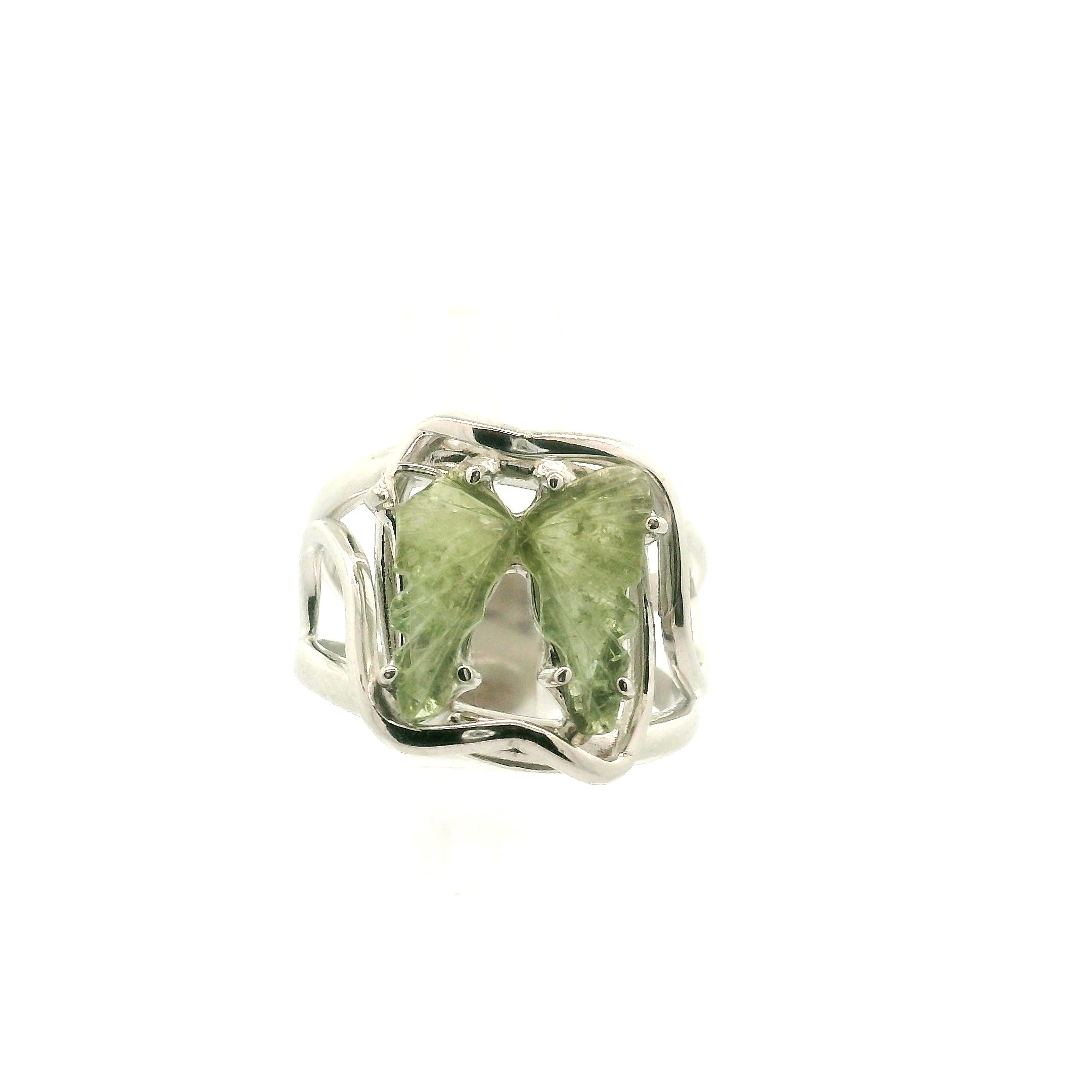 Tourmaline Butterfly  Adjustable Cuff Ring .925 Silver for Awareness, Communication and Meditation
