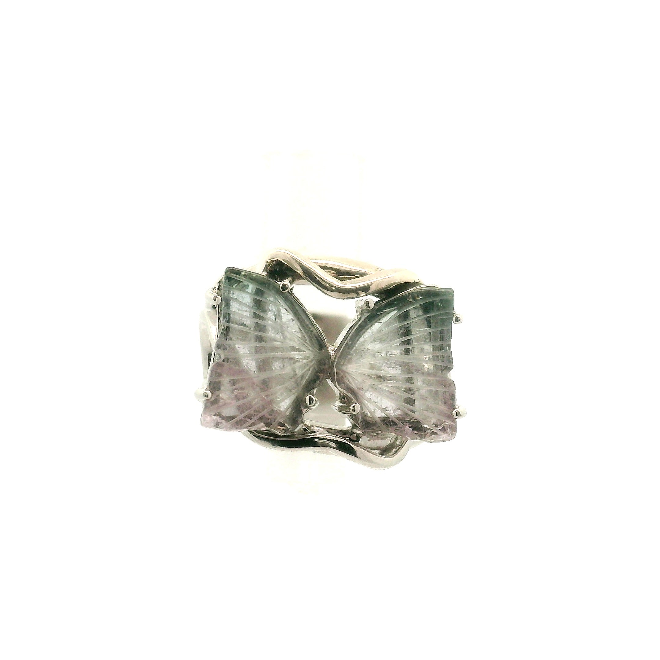 Tourmaline Butterfly  Adjustable Cuff Ring .925 Silver for Awareness, Communication and Meditation
