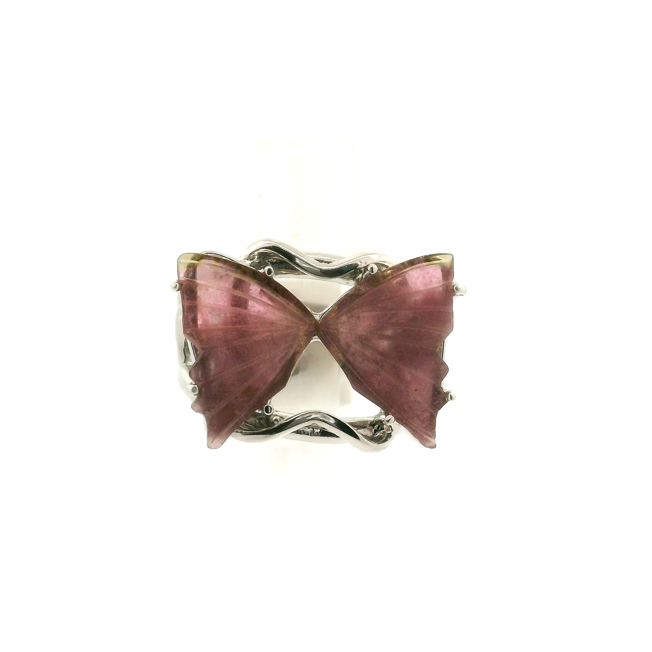 Tourmaline Butterfly  Adjustable Cuff Ring .925 Silver for Awareness, Communication and Meditation