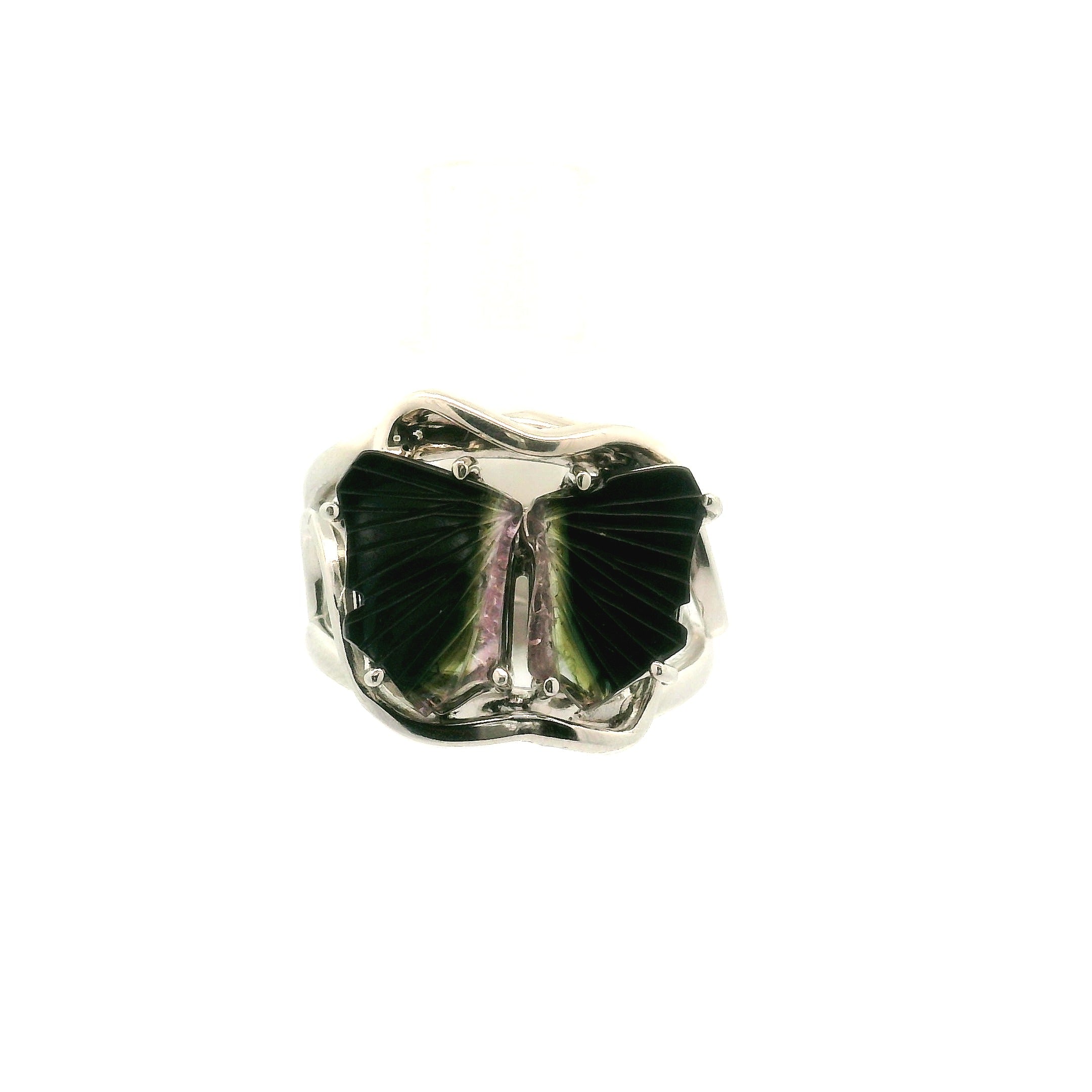 Tourmaline Butterfly  Adjustable Cuff Ring .925 Silver for Awareness, Communication and Meditation