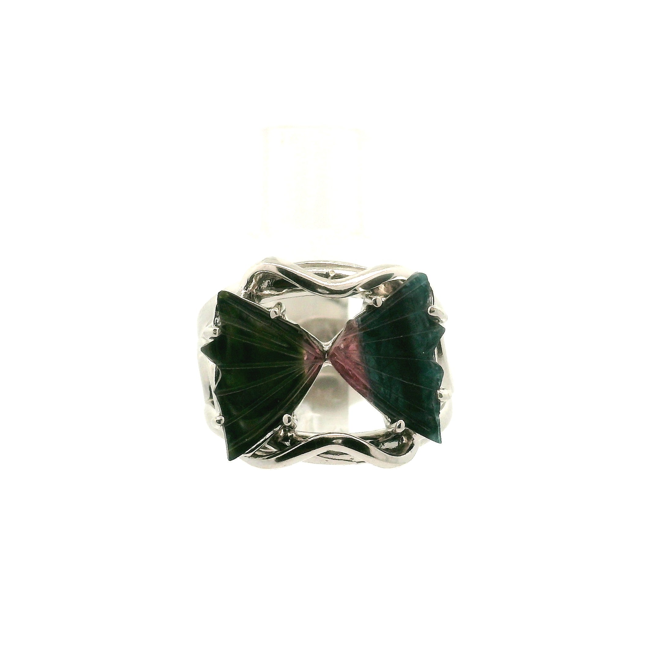 Tourmaline Butterfly  Adjustable Cuff Ring .925 Silver for Awareness, Communication and Meditation