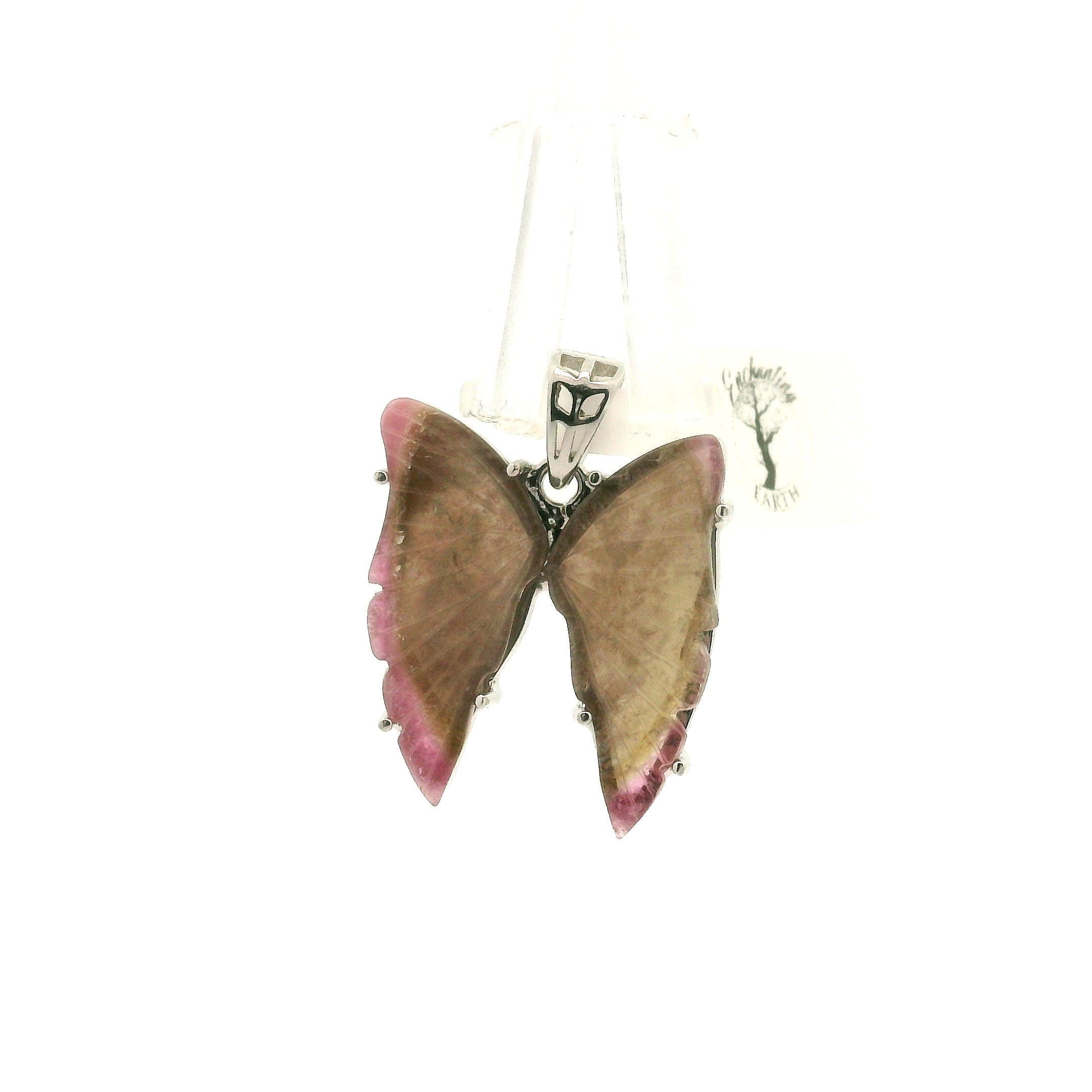 Tourmaline Butterfly Pendant .925 Silver for Awareness, Communication and Meditation