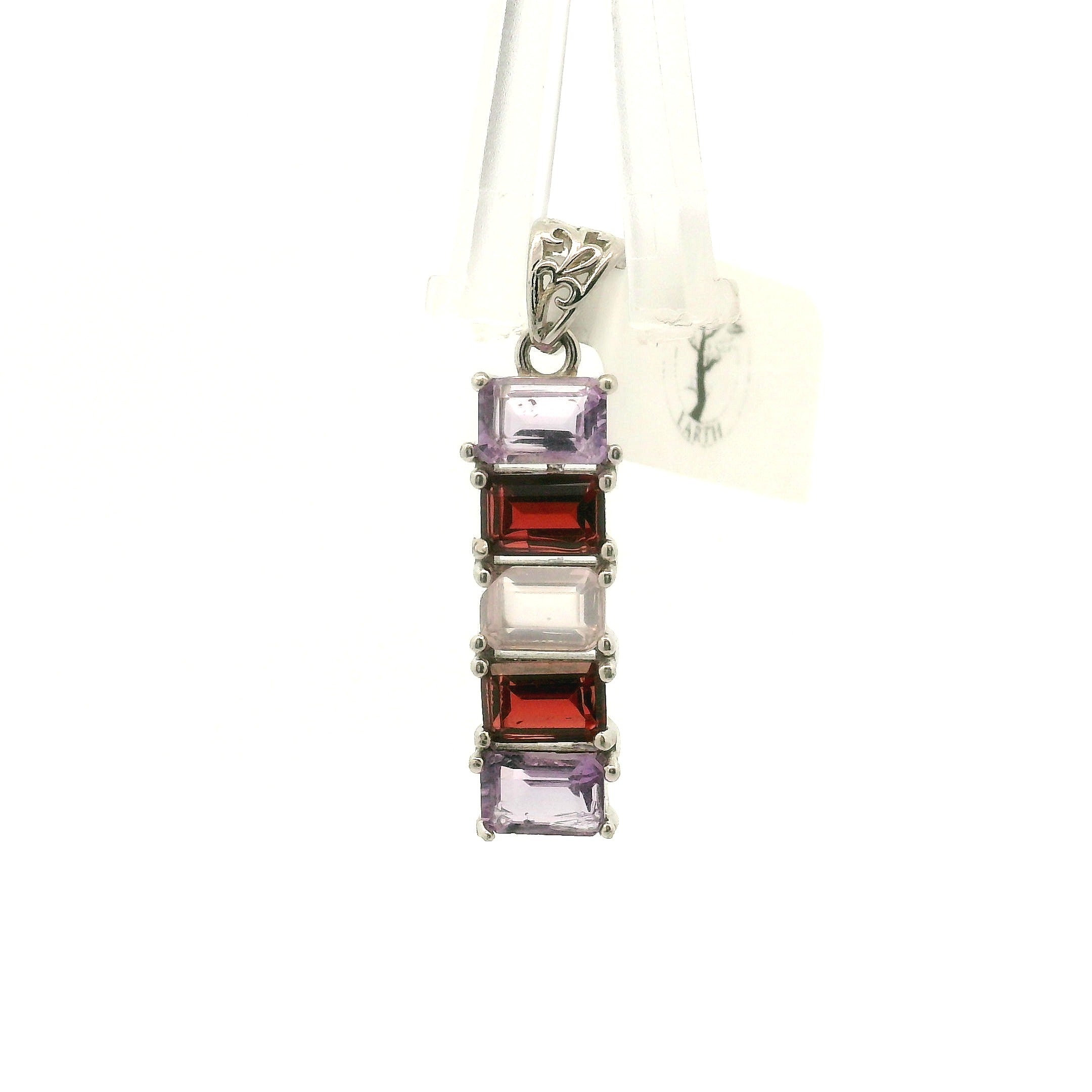 Multi Stone Emerald Cut Stacker Pendant .925 Silver for Healing, Intention Setting and Manifesting your Desires