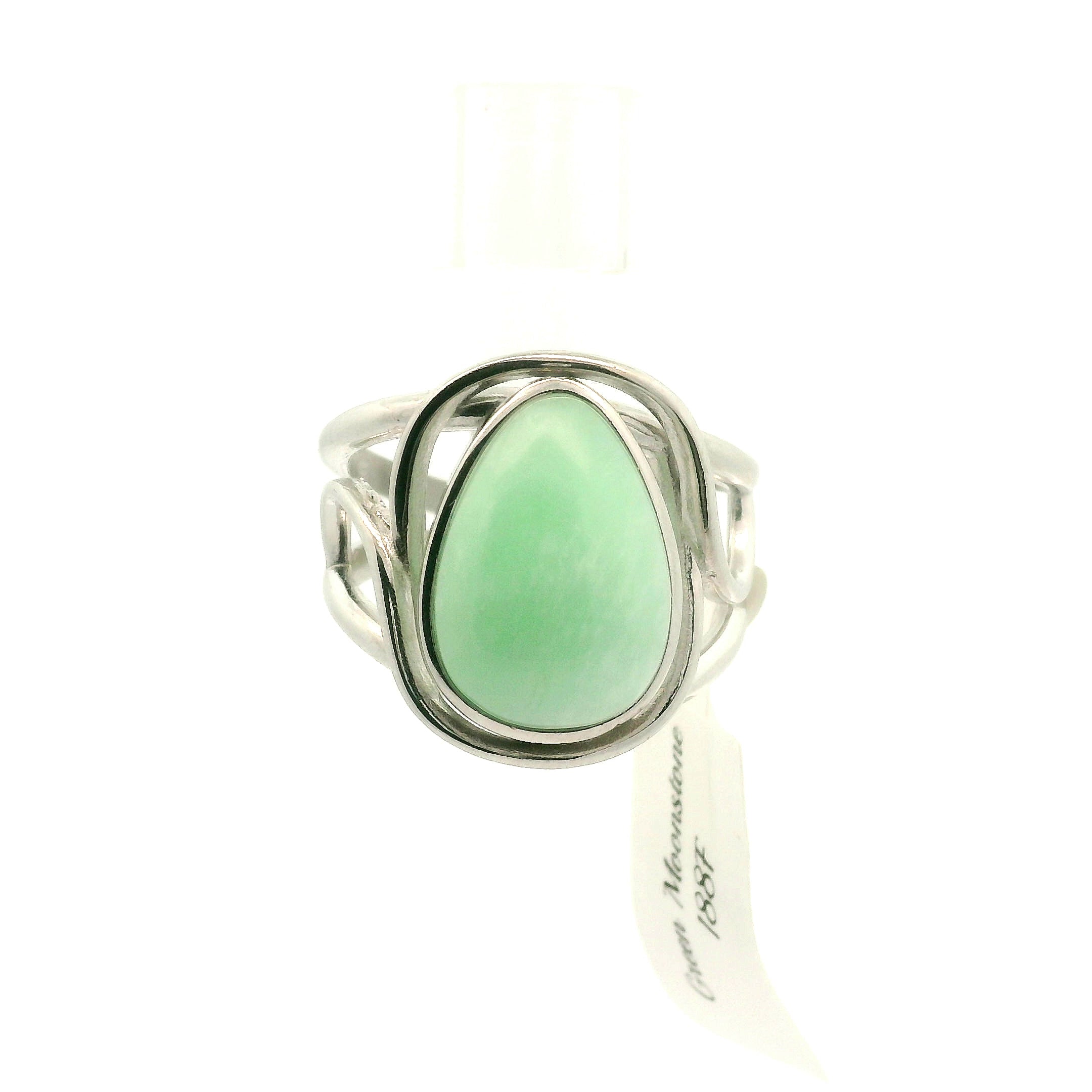 Green Moonstone Cuff Ring .925 Silver for New Beginnings, Protection and Manifestation