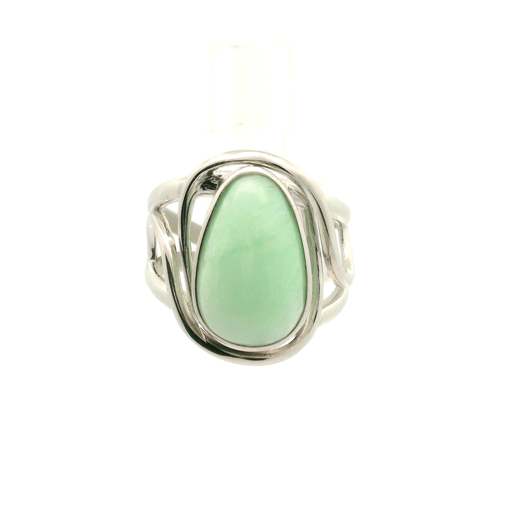 Green Moonstone Cuff Ring .925 Silver for New Beginnings, Protection and Manifestation