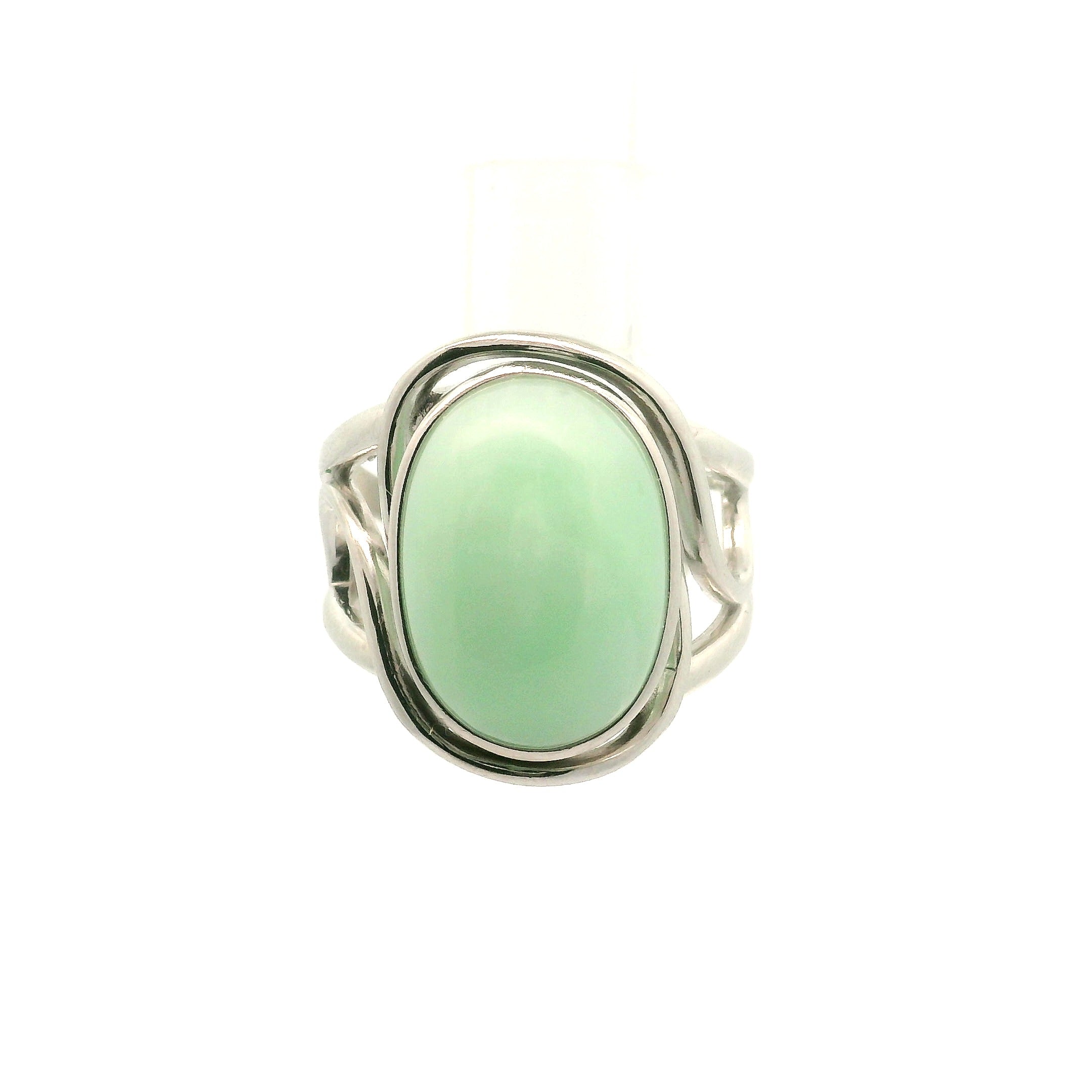 Green Moonstone Cuff Ring .925 Silver for New Beginnings, Protection and Manifestation