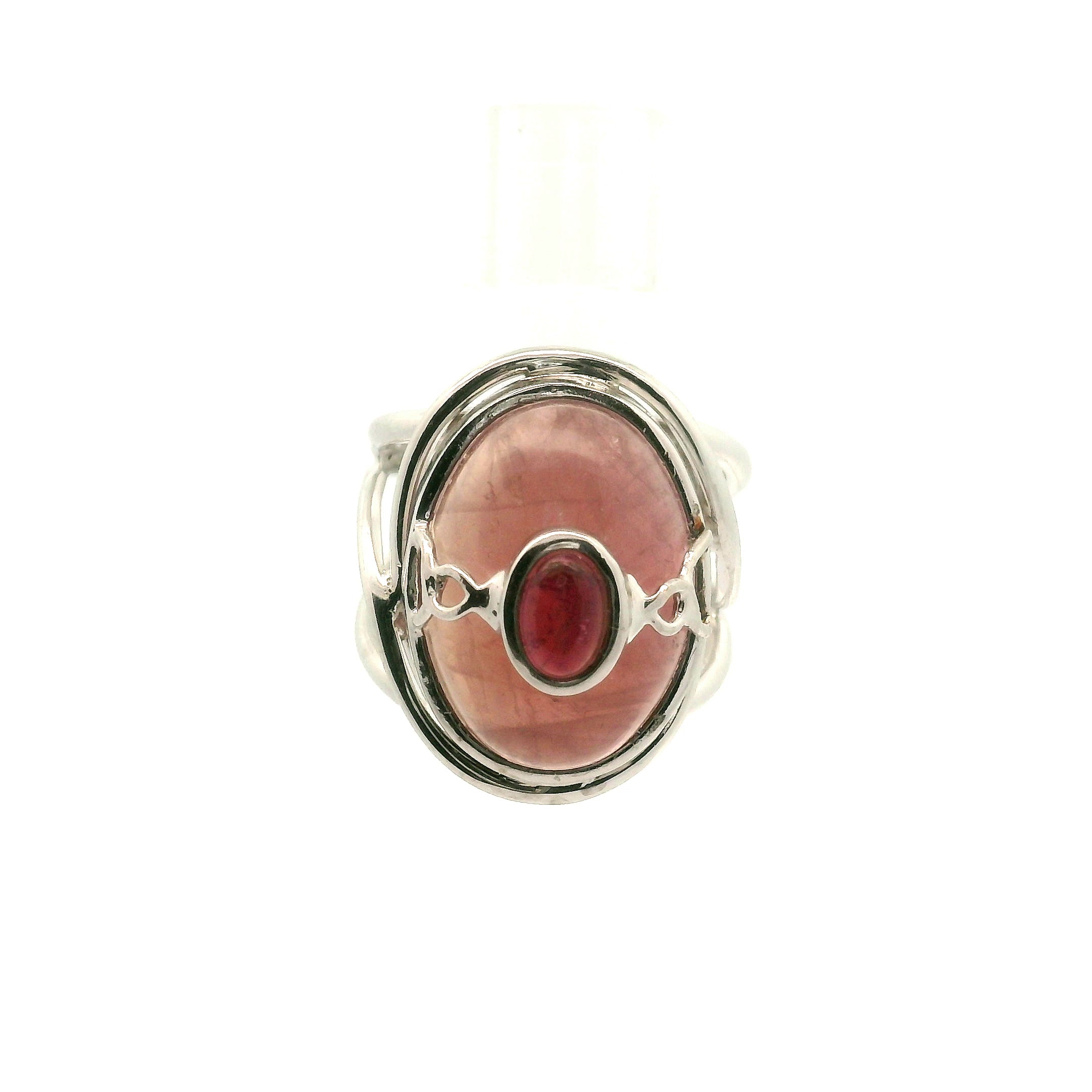 Rose Quartz & Pink Tourmaline Cuff Ring .925 Silver for Manifesting Love