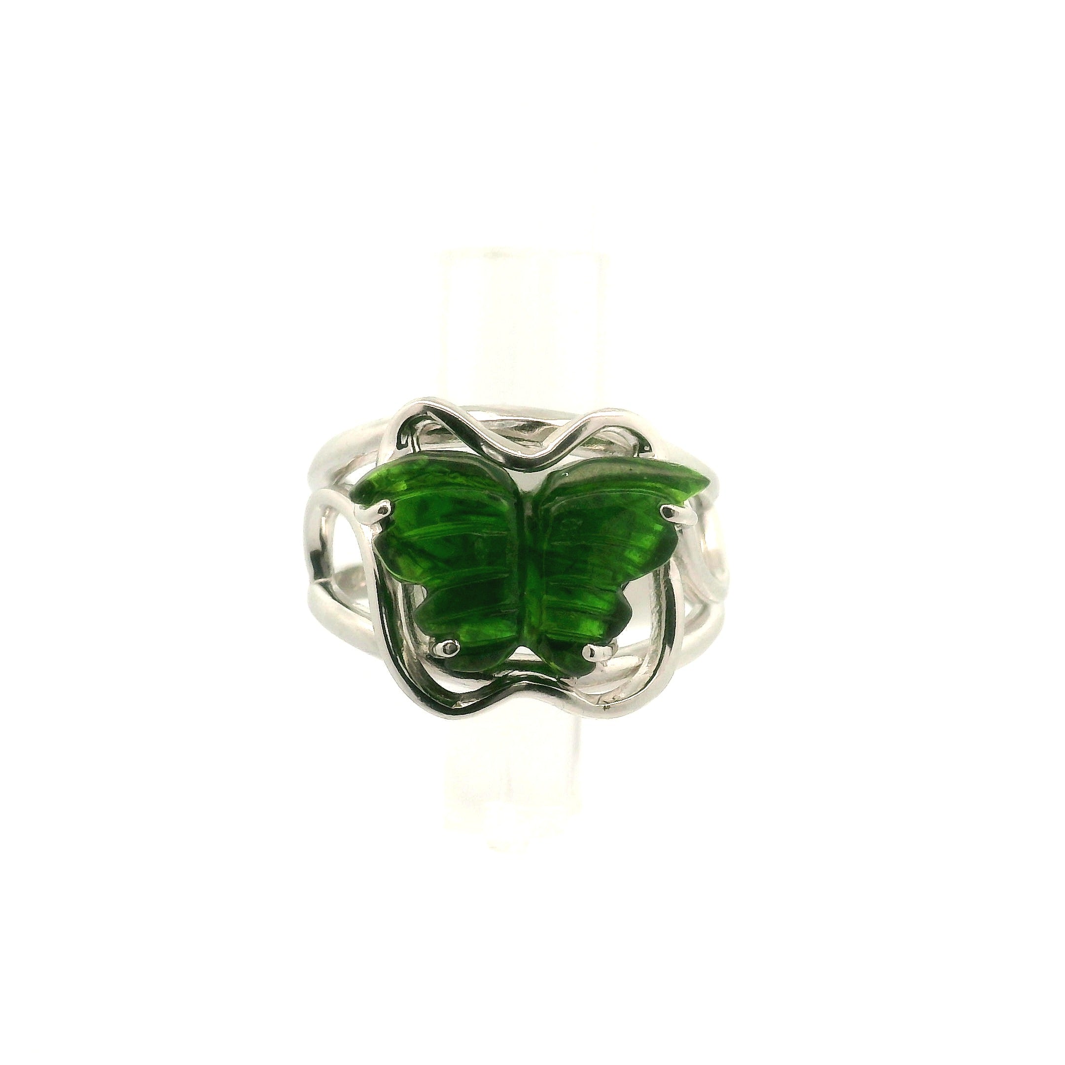Chrome Diopside Butterfly Cuff Ring .925 Silver for Compassion, Emotional Healing and Global Healing