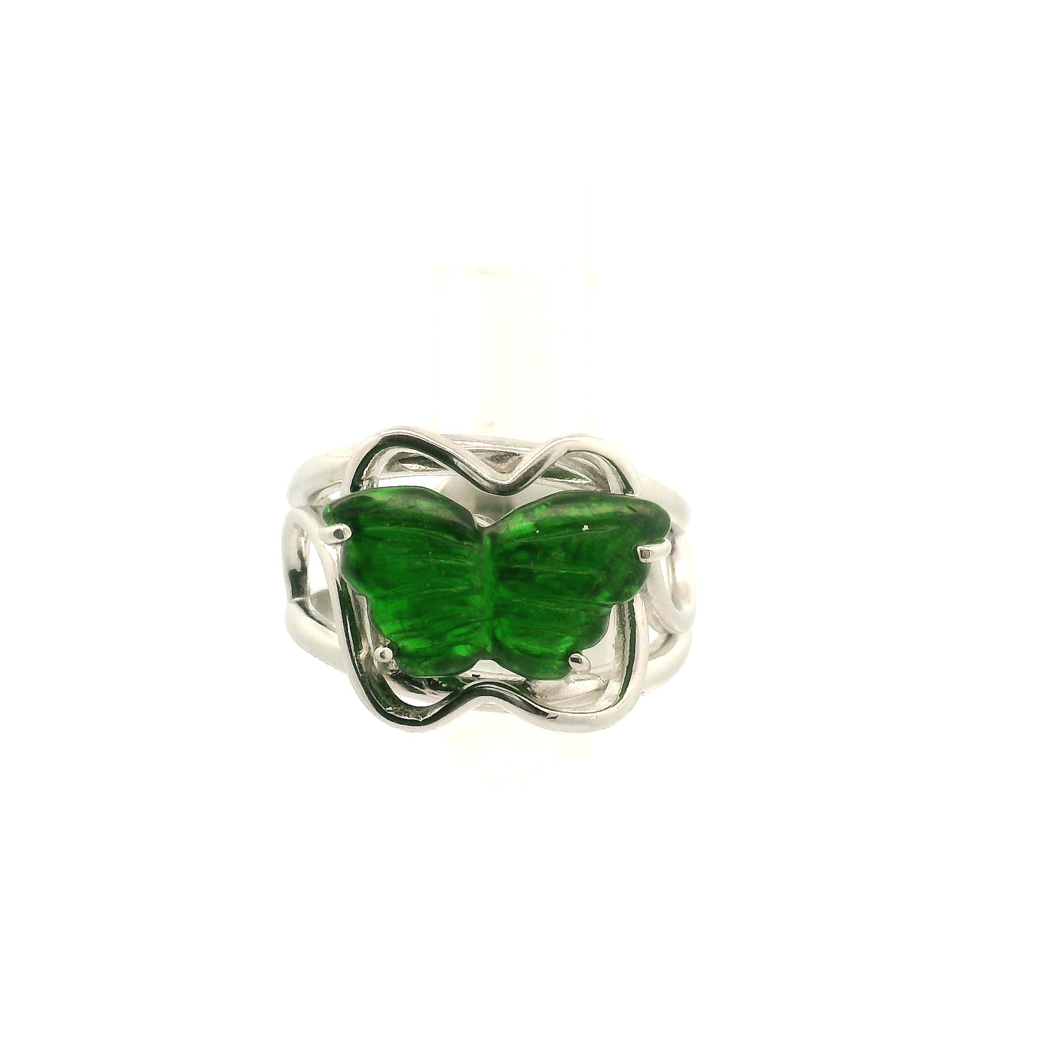 Chrome Diopside Butterfly Cuff Ring .925 Silver for Compassion, Emotional Healing and Global Healing