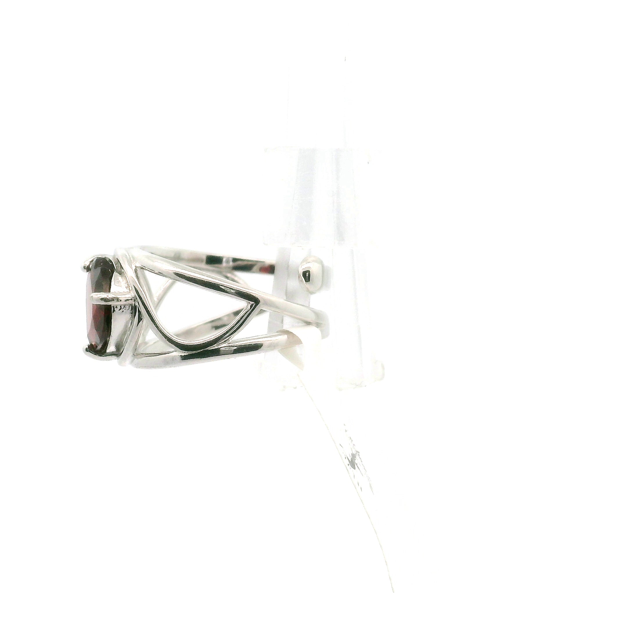 Garnet & Smoky Heart Cuff Ring .925 Silver for Health and Strength