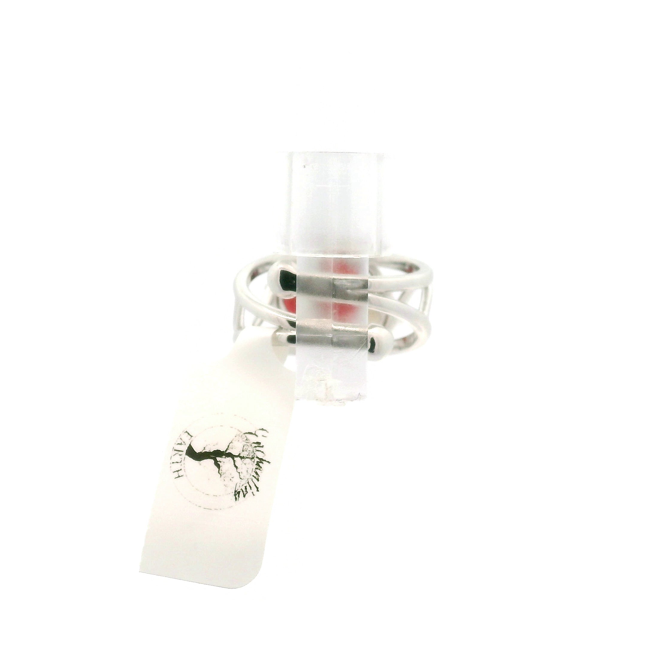 Garnet & Smoky Heart Cuff Ring .925 Silver for Health and Strength