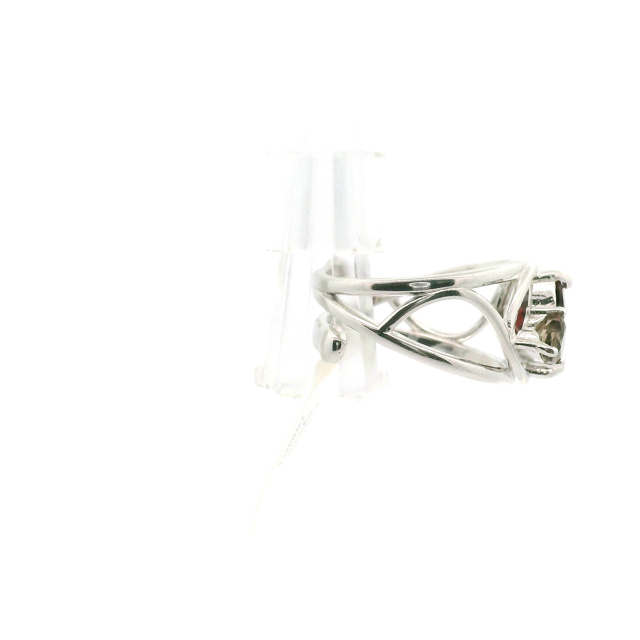 Garnet & Smoky Heart Cuff Ring .925 Silver for Health and Strength