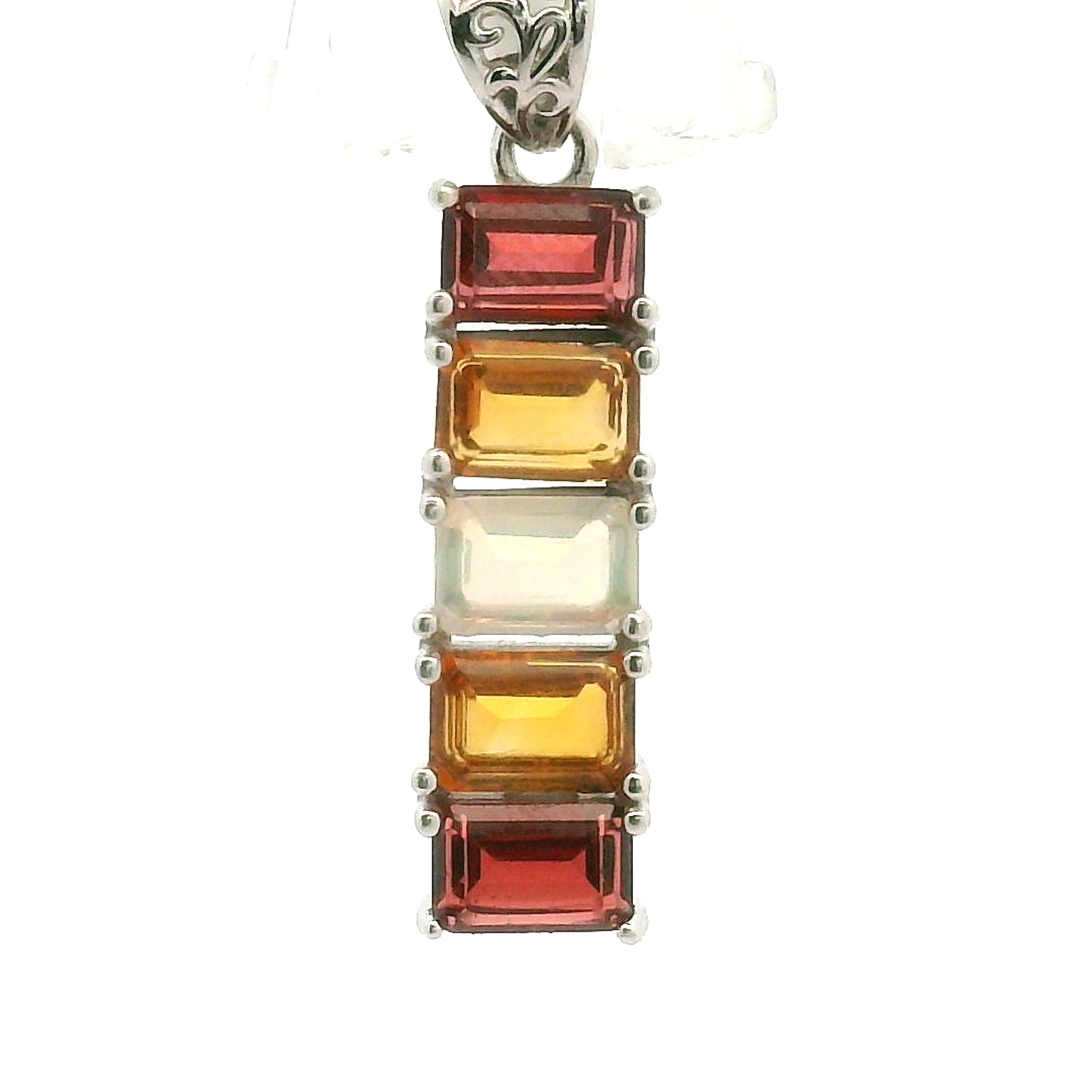 Multi Stone Emerald Cut Stacker Pendant .925 Silver for Healing, Intention Setting and Manifesting your Desires
