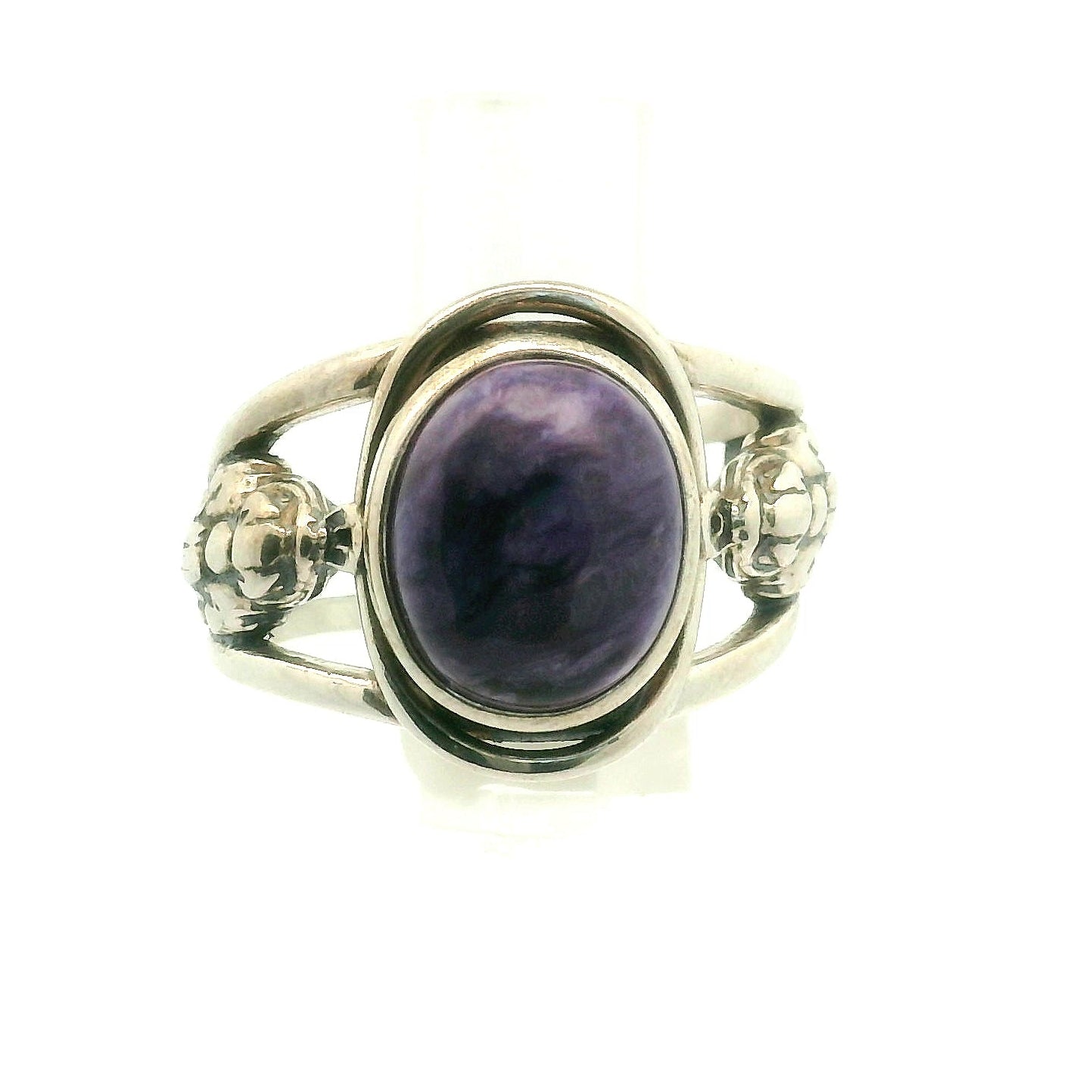 Charoite Money Toad Cuff Ring .925 Silver for Enhancing your Intuitive Gifts and Spiritual Transformation