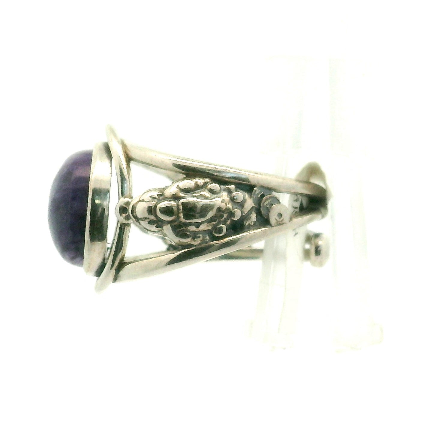 Charoite Money Toad Cuff Ring .925 Silver for Enhancing your Intuitive Gifts and Spiritual Transformation