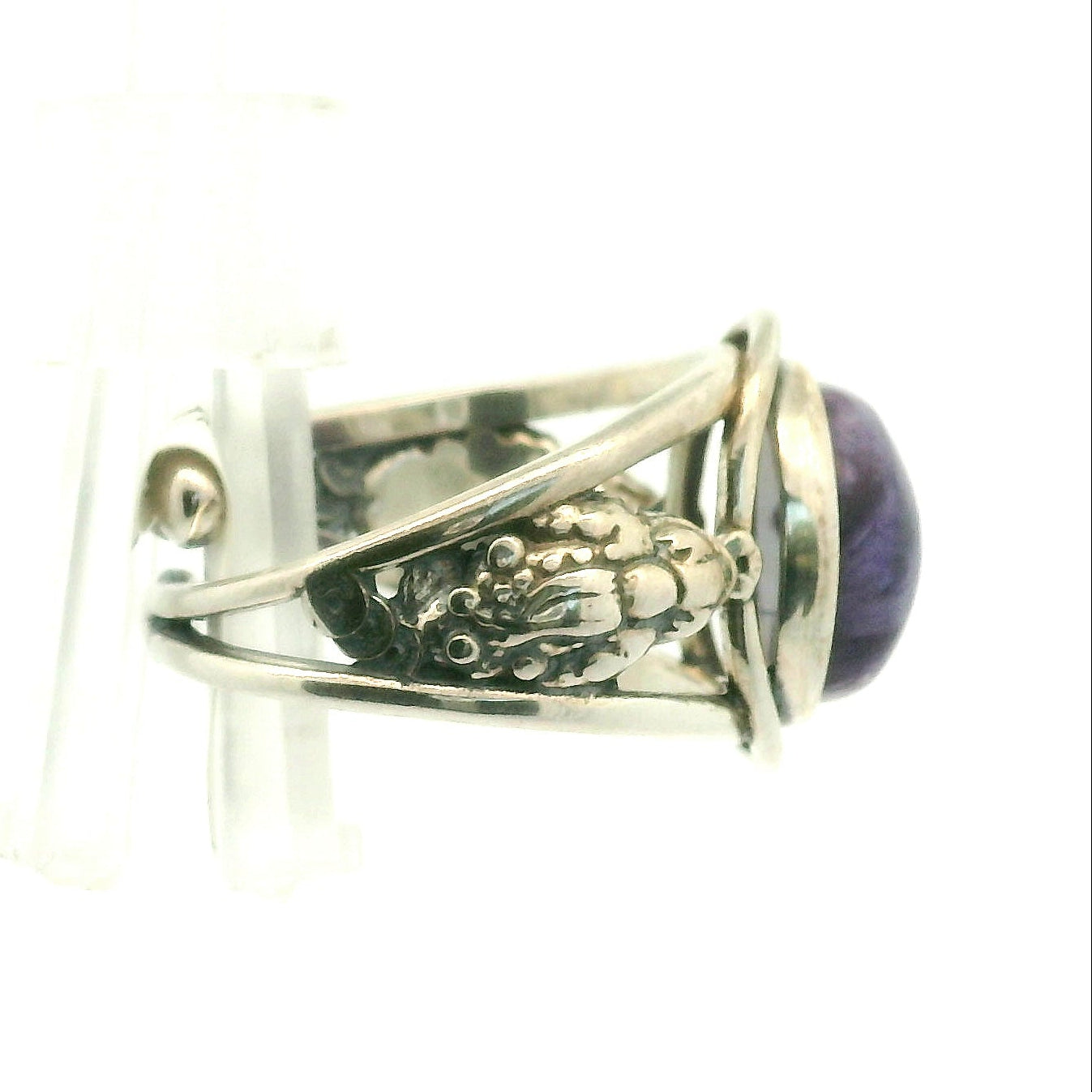 Charoite Money Toad Cuff Ring .925 Silver for Enhancing your Intuitive Gifts and Spiritual Transformation