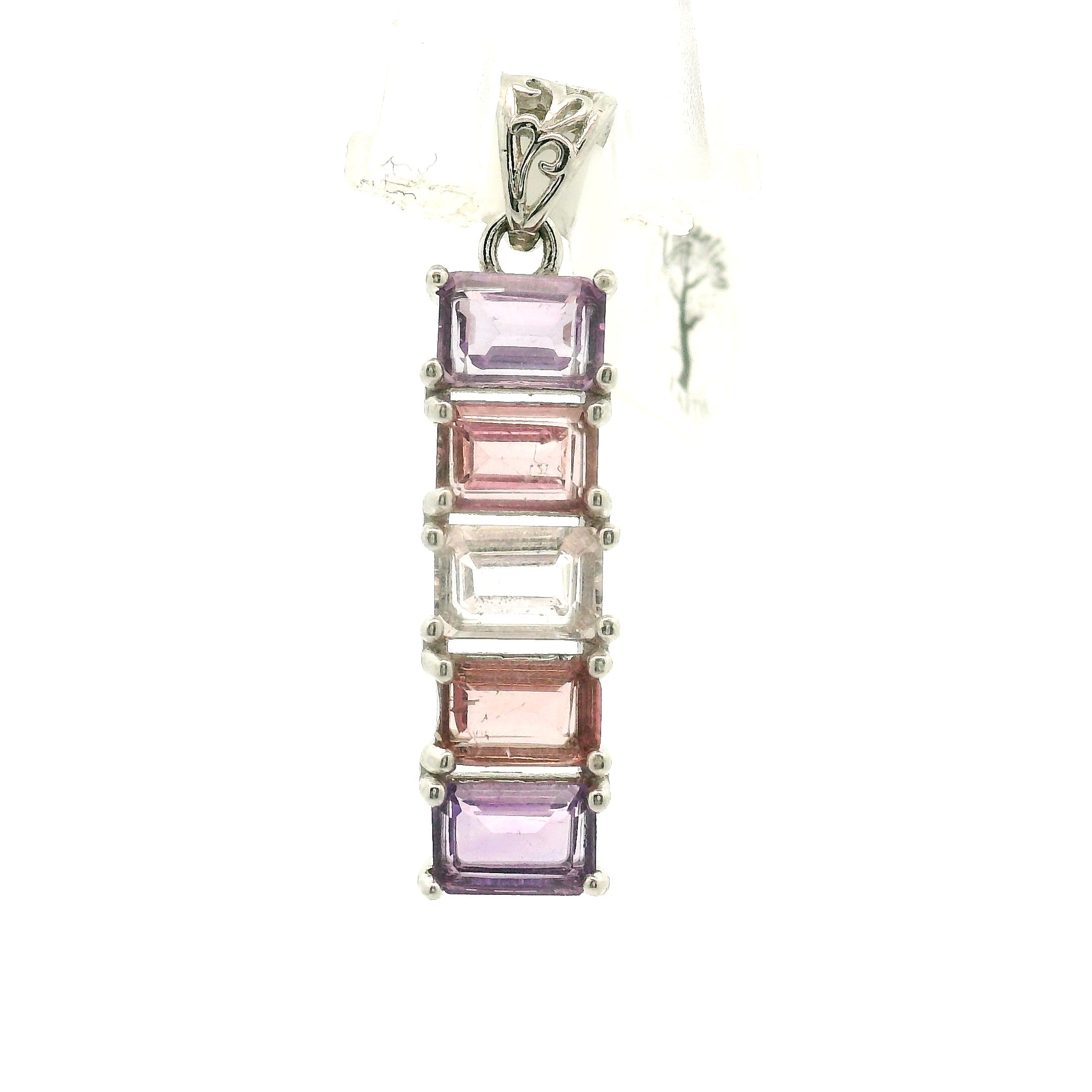 Multi Stone Emerald Cut Stacker Pendant .925 Silver for Healing, Intention Setting and Manifesting your Desires