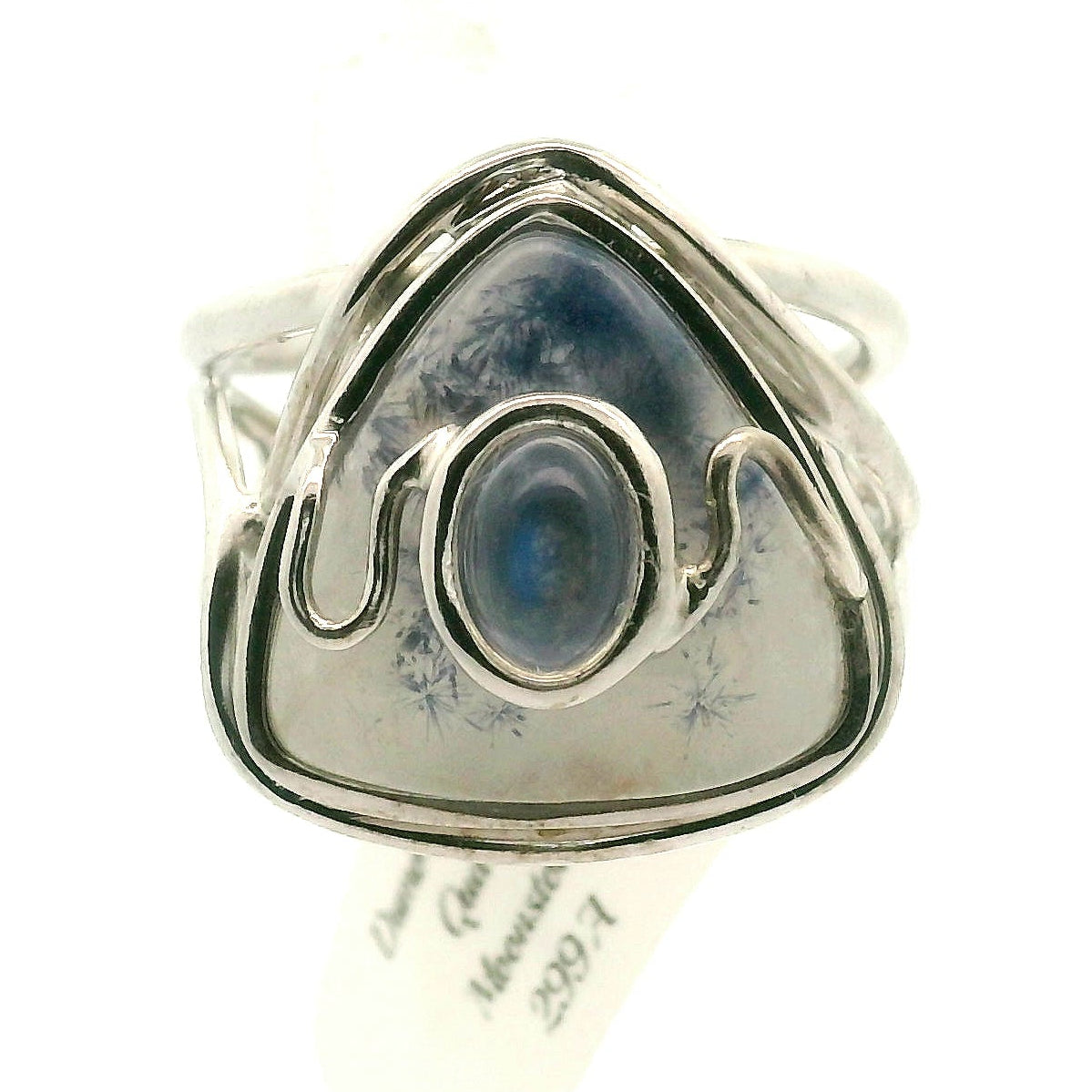 Dumortierite in Quartz And Moonstone Cuff Ring .925 Silver for Hope, Improving Memory and New Ideas