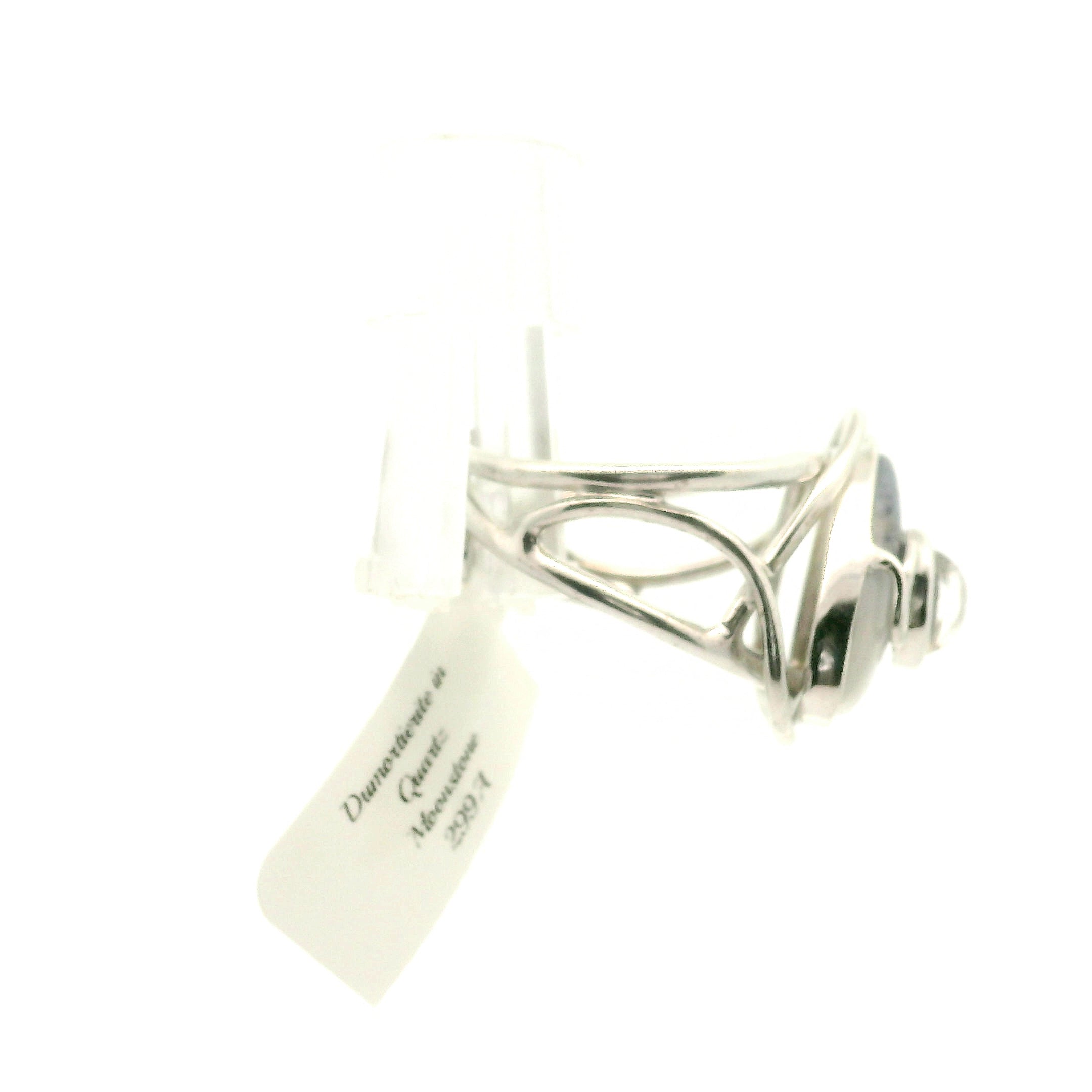Dumortierite in Quartz And Moonstone Cuff Ring .925 Silver for Hope, Improving Memory and New Ideas