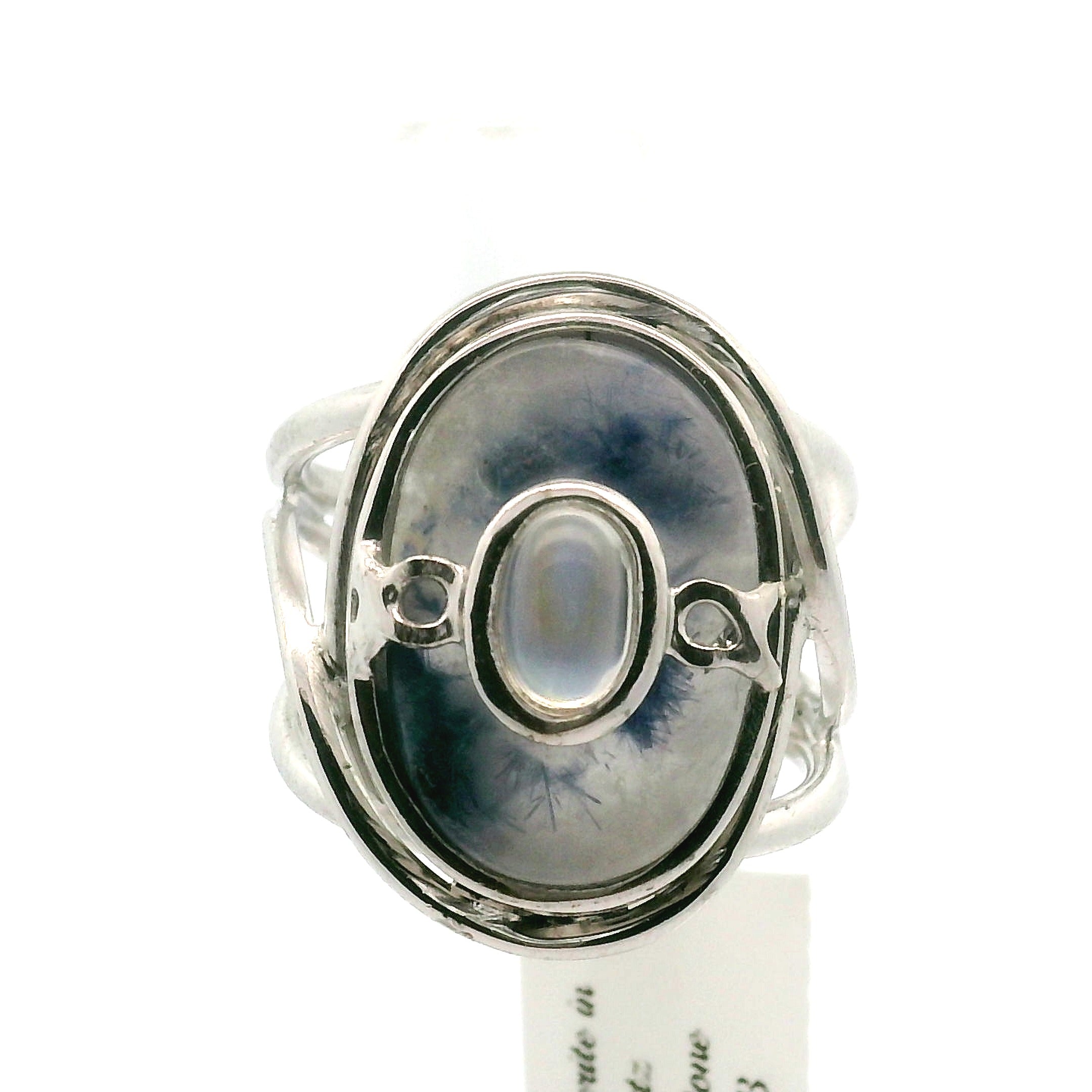 Dumortierite in Quartz And Moonstone Cuff Ring .925 Silver for Hope, Improving Memory and New Ideas